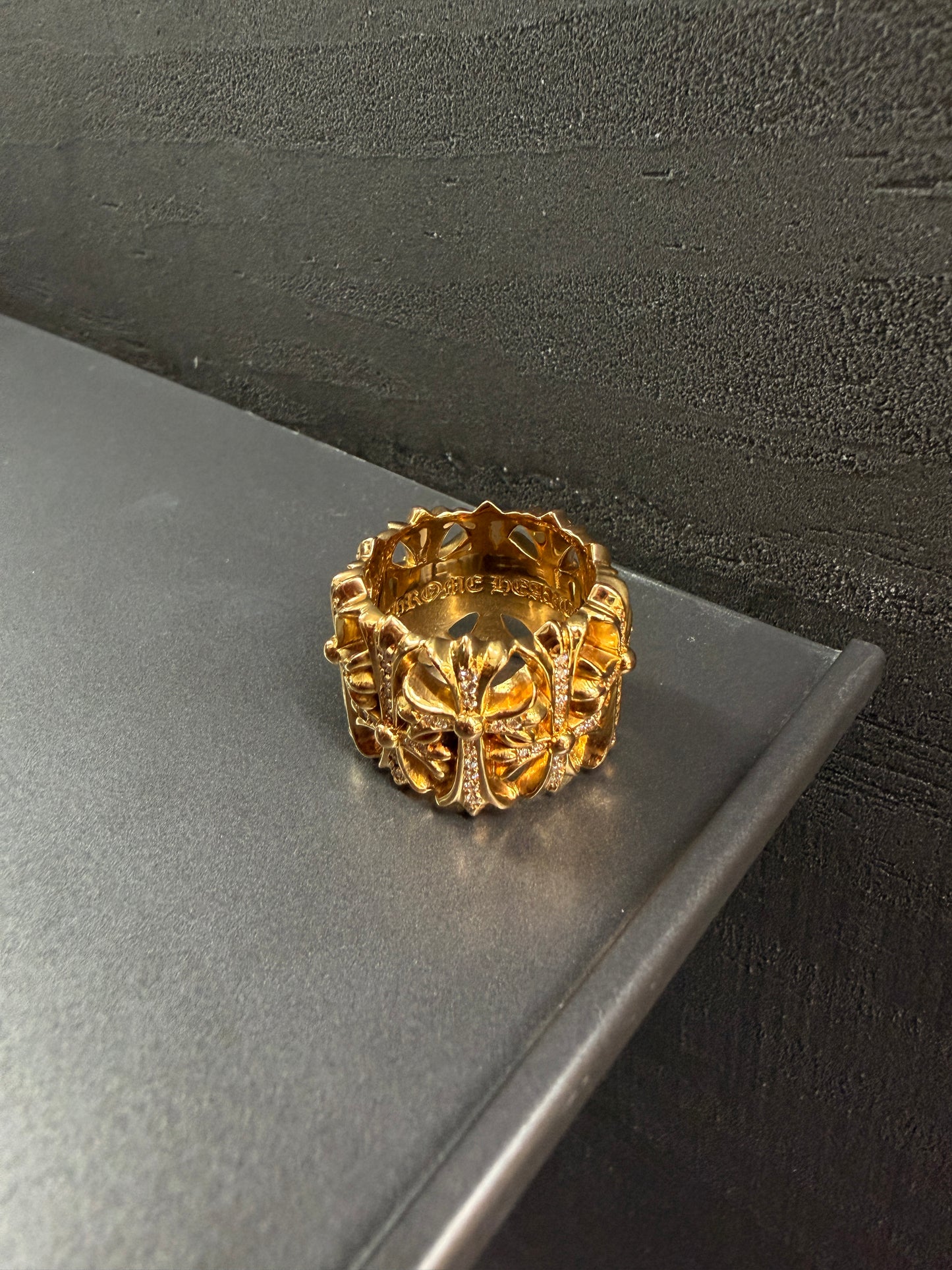 Chrome Hearts 22k Cemetery Cross Ring With Diamonds