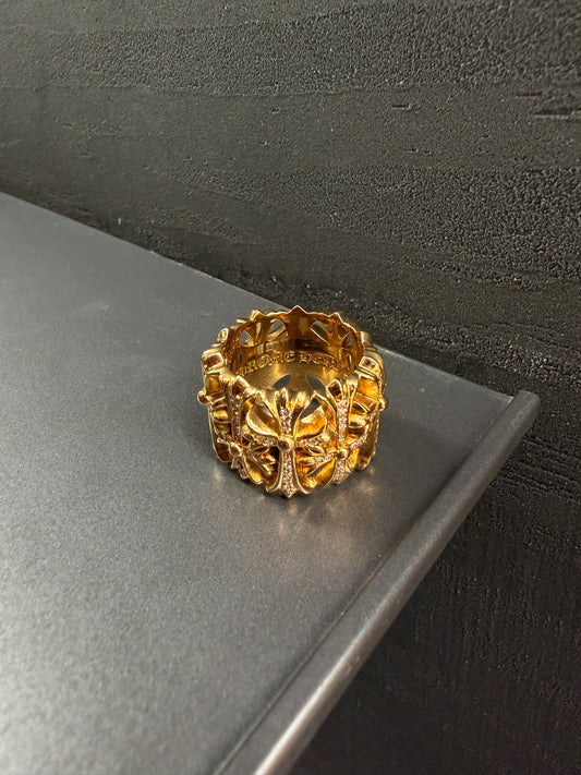 Chrome Hearts 22k Cemetery Cross Ring With Diamonds