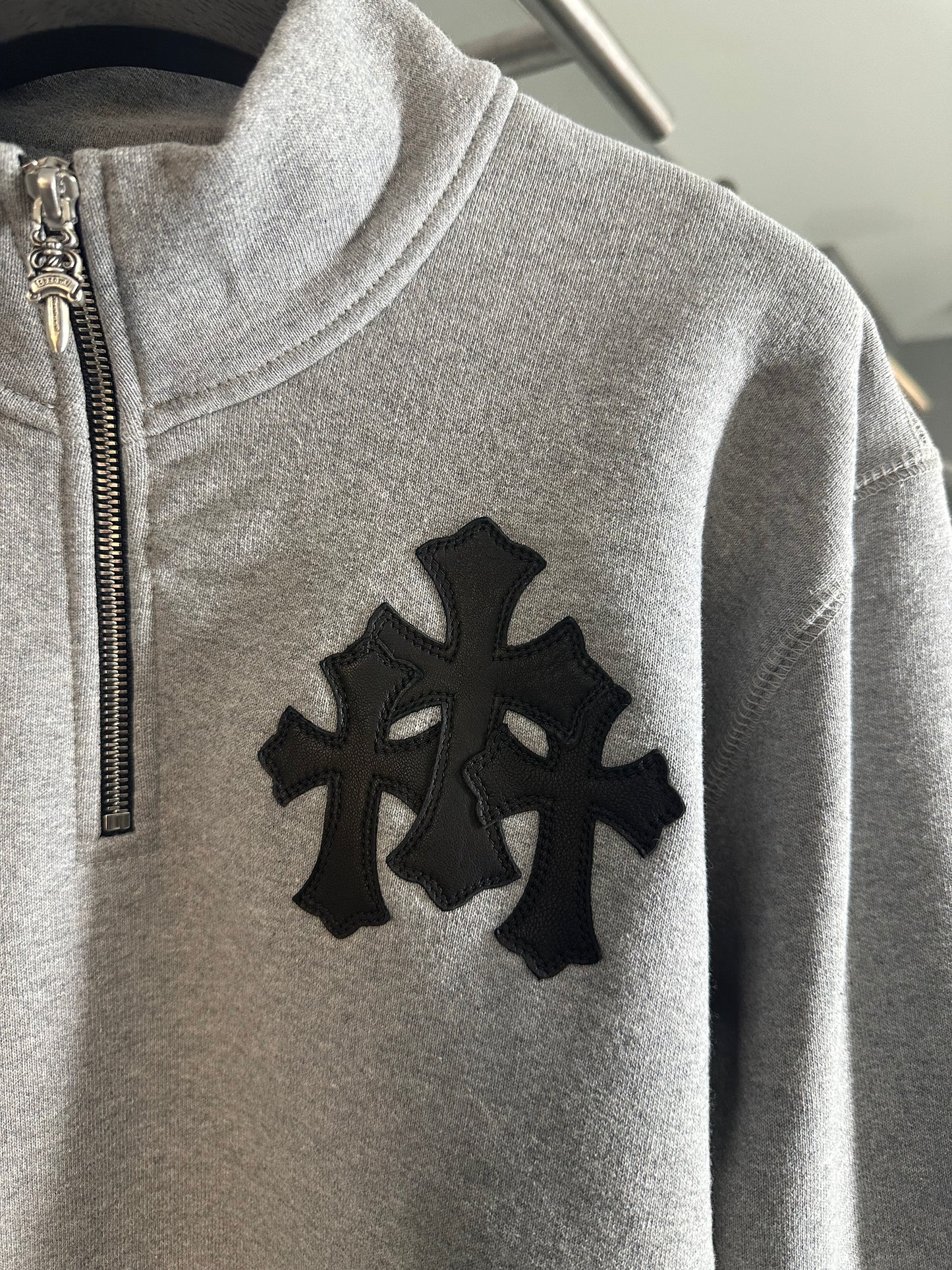 Chrome Hearts Triple Cross Patch Half Zip Hoodie