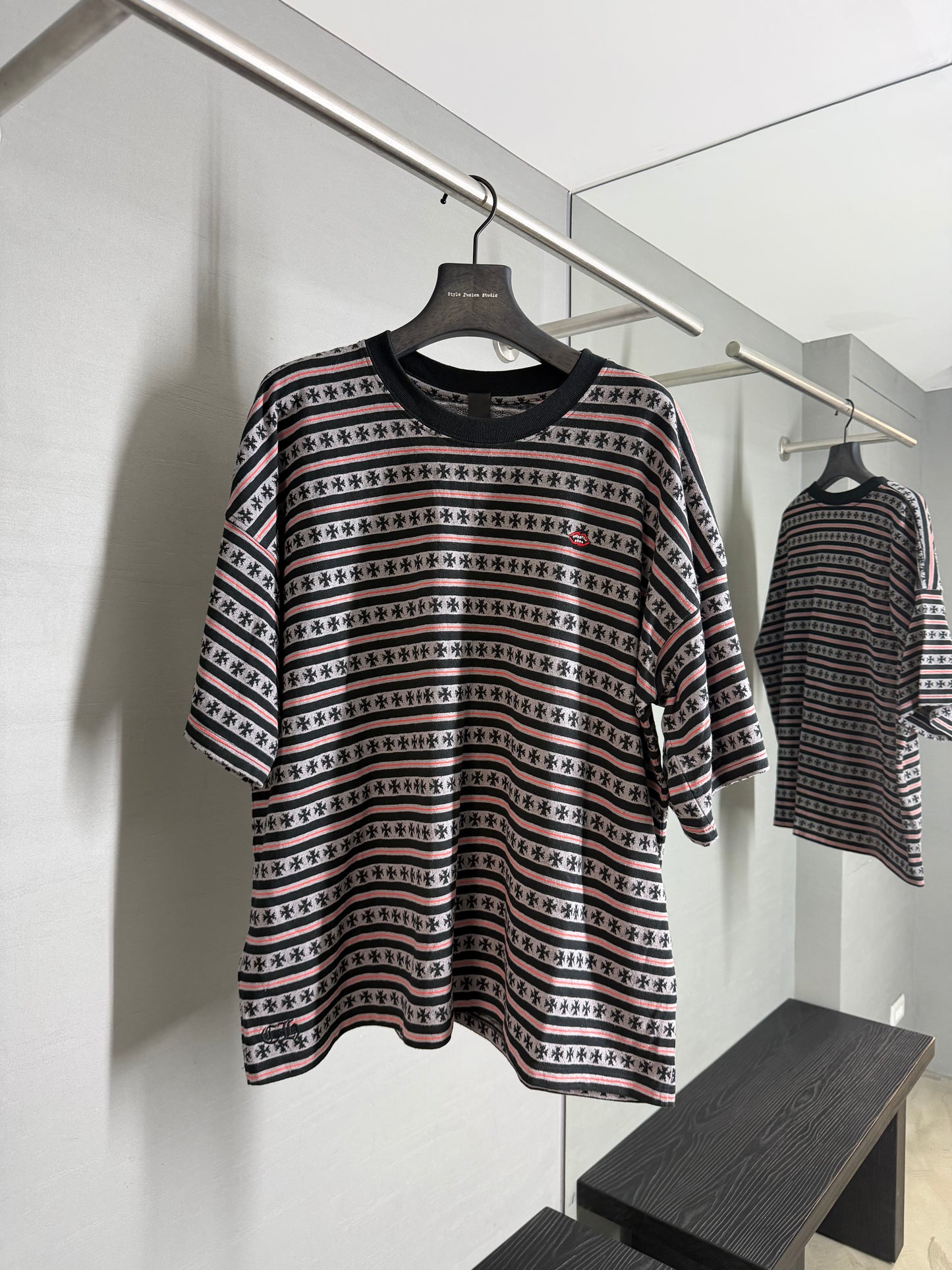 Chrome Hearts Matty Boy Y Not Stripe Cross T-Shirt