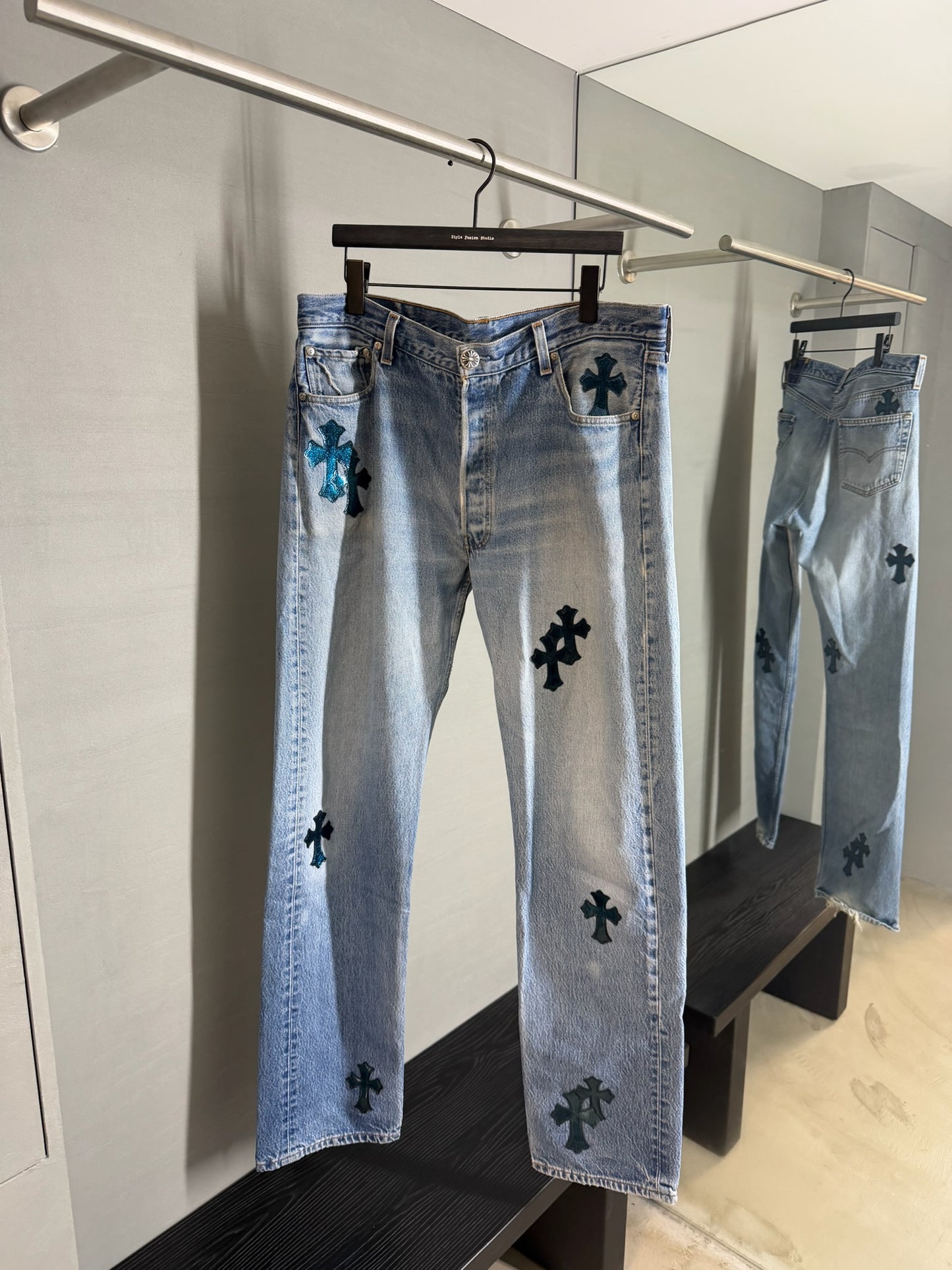 Chrome Hearts Galaxy Cemetery Cross Patch 501 Jeans