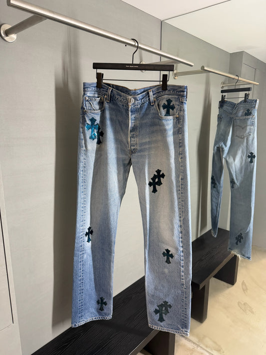 Chrome Hearts Galaxy Cemetery Cross Patch 501 Jeans