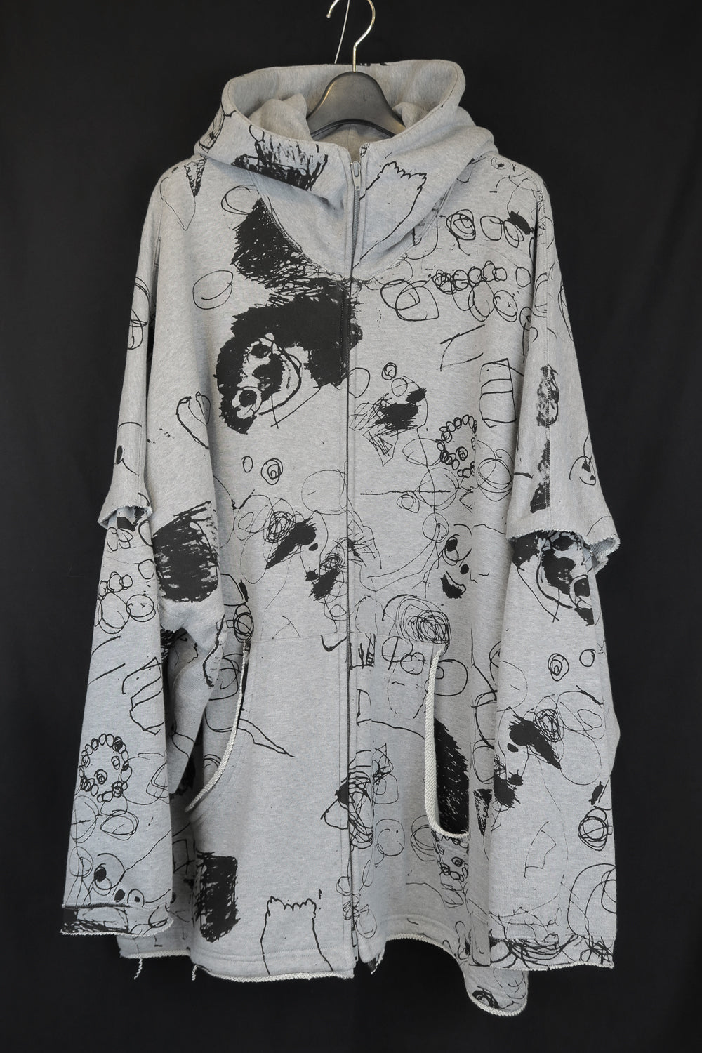 NUDE:MM 30/7 French Terry Pigement Print Oversized Zip Up Hoodie (Detachable Sleeves)