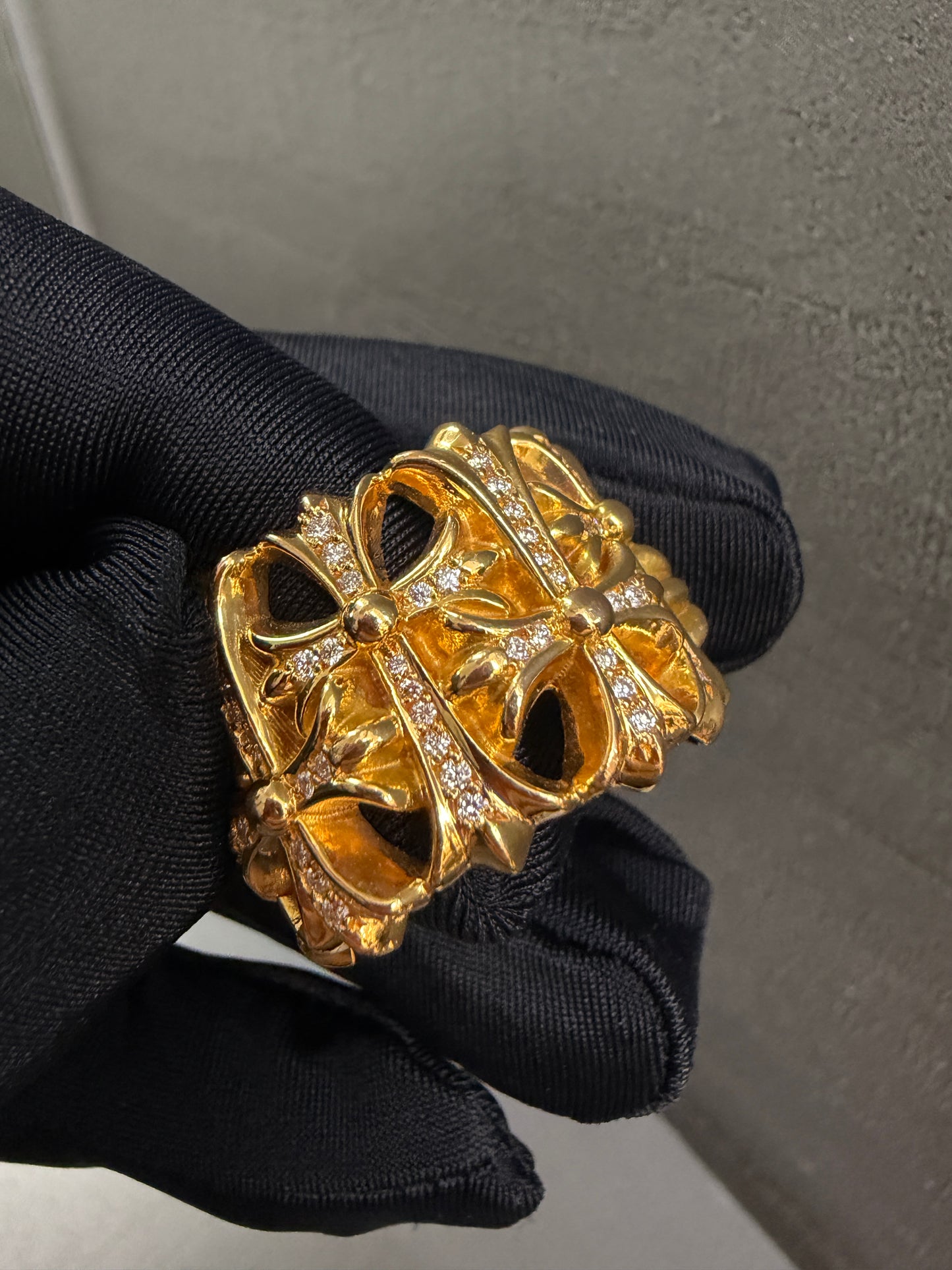 Chrome Hearts 22k Cemetery Cross Ring With Diamonds