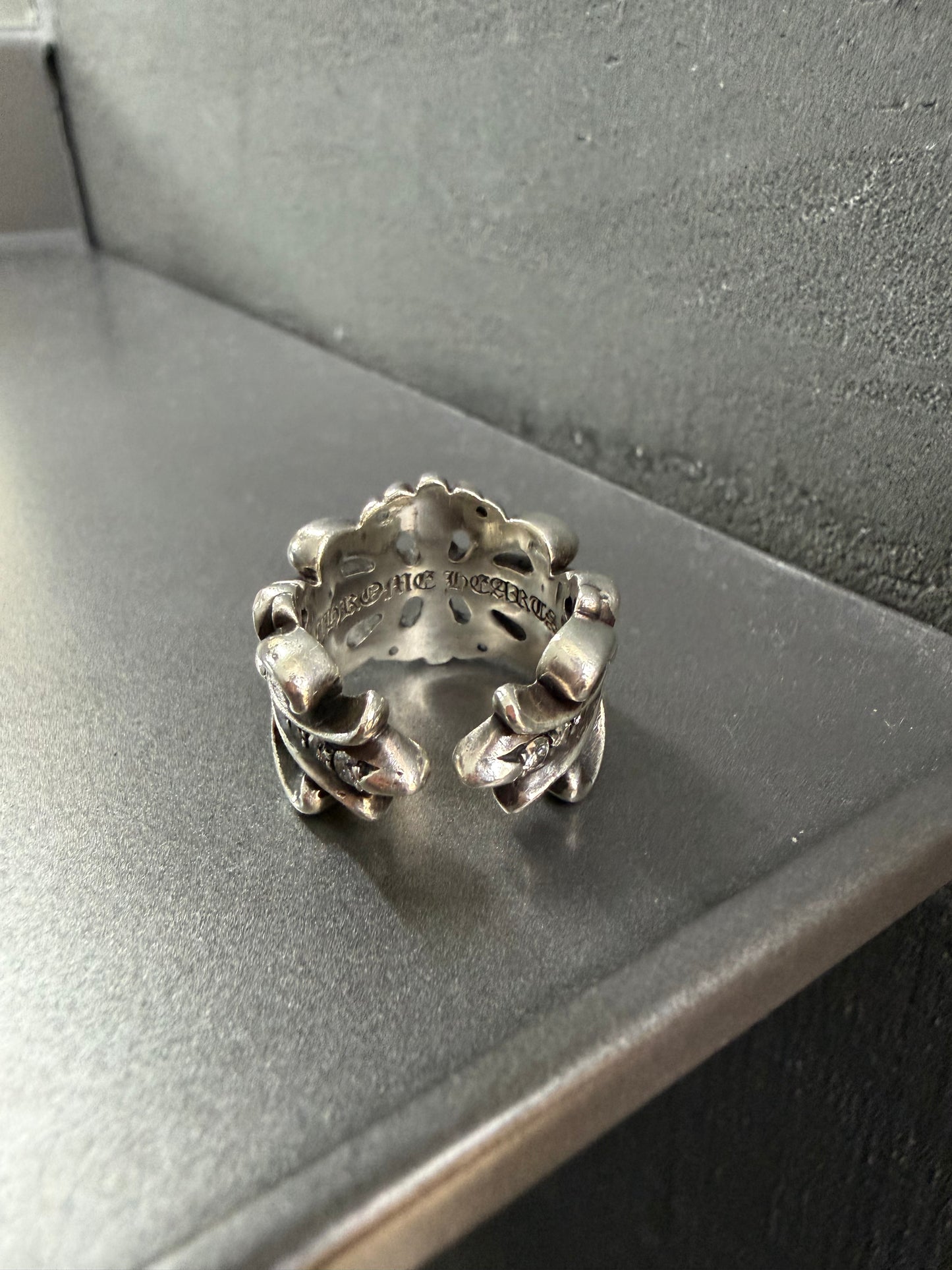 Chrome Hearts Double Floral Cross Ring with Diamonds