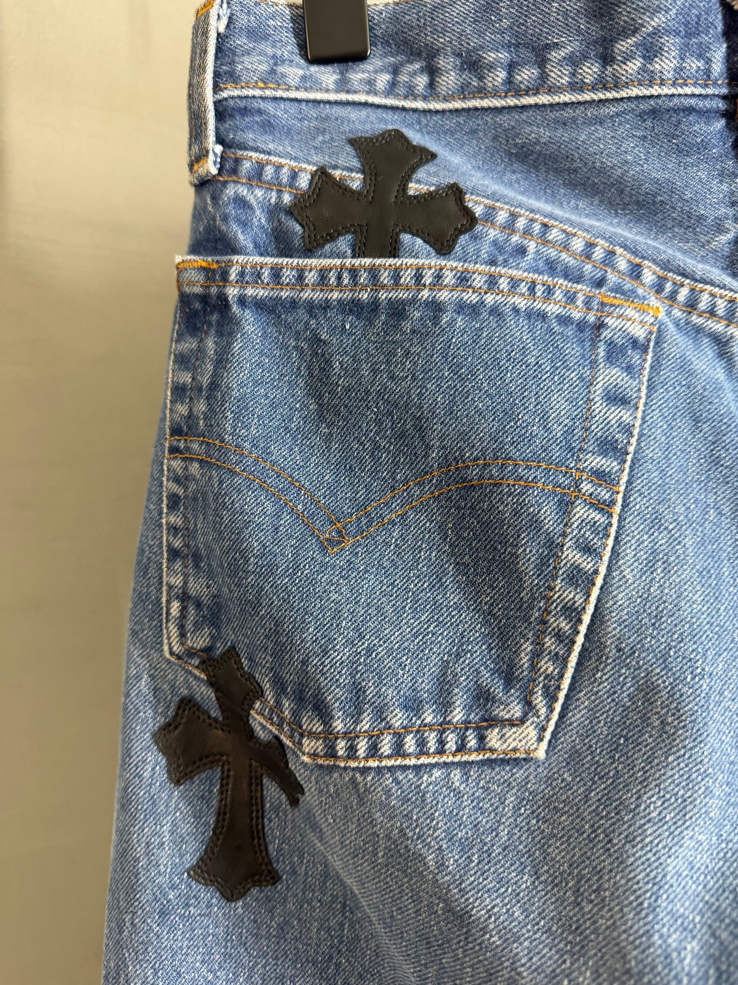 Chrome Hearts Leather Cross Patch 501 Jeans