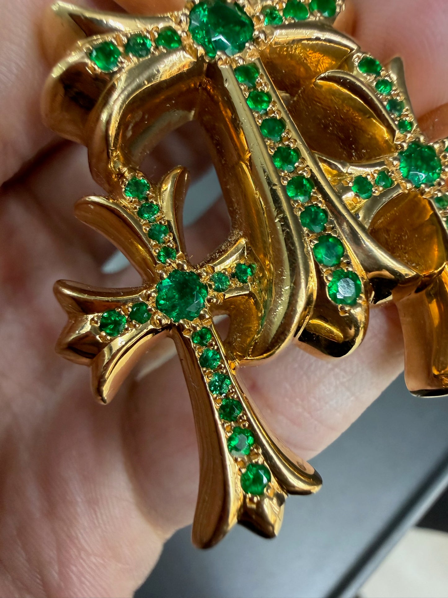 Chrome Hearts 22k Emerald Triple Cross Pendant