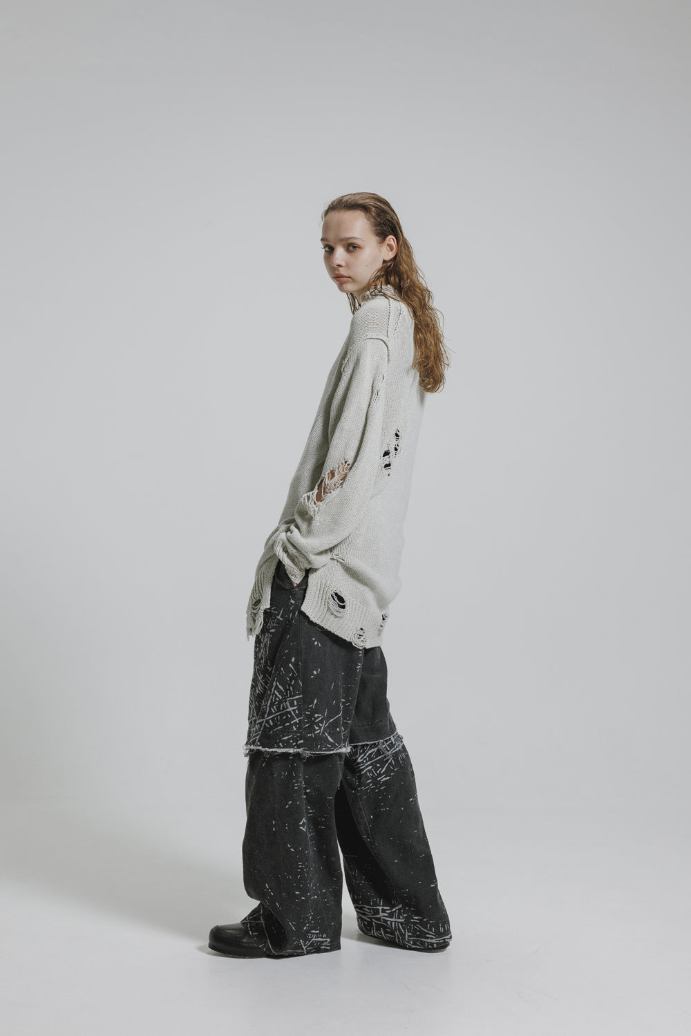 NUDE:MM Cotton 3GG Damage Knit Pullover