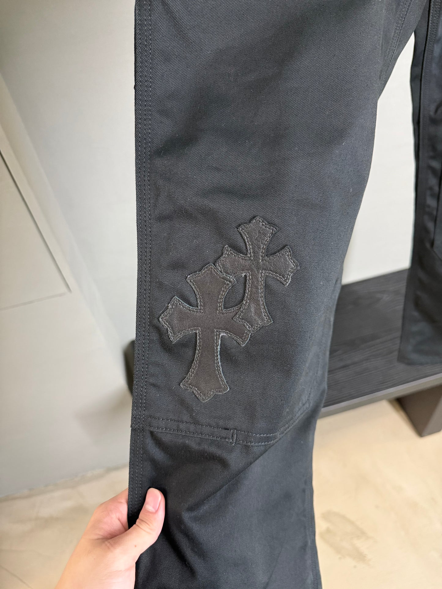 Chrome Hearts Leopard leather cross patch carpenter pants
