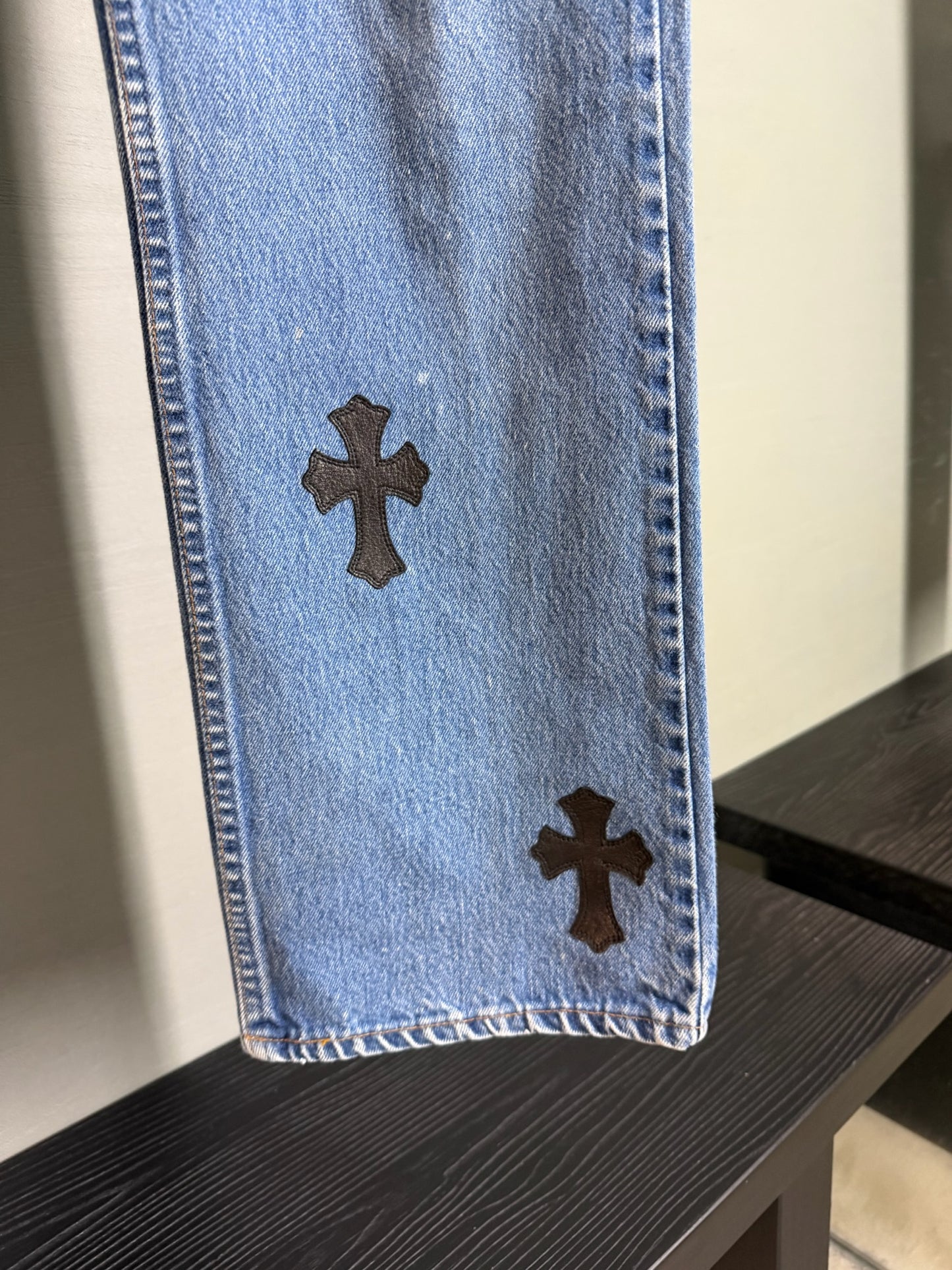 Chrome Hearts Leather Cross Patch 517 Jeans