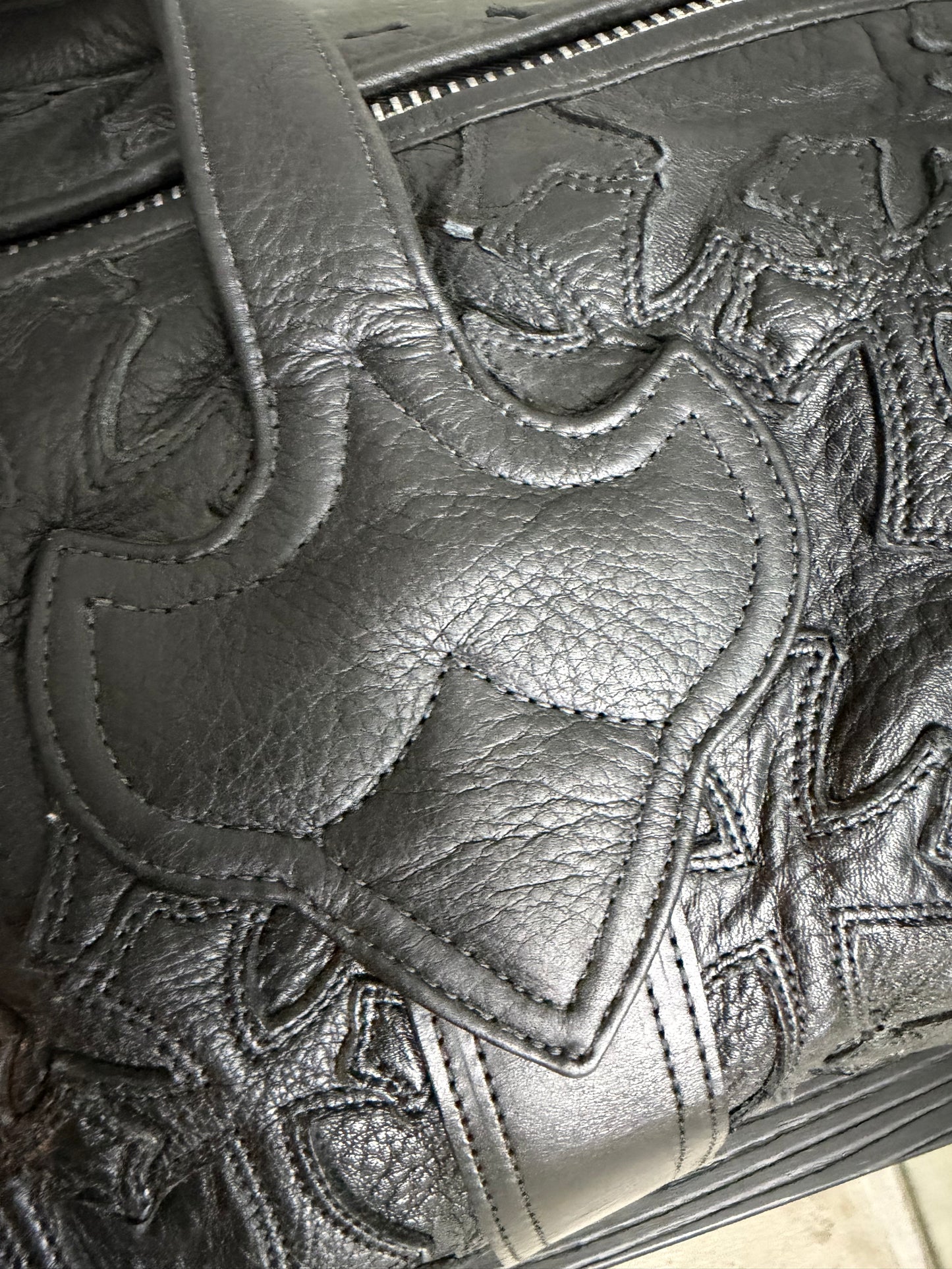 Chrome Hearts Leather Flooded Cemetery Cross Patch Duffle Bag