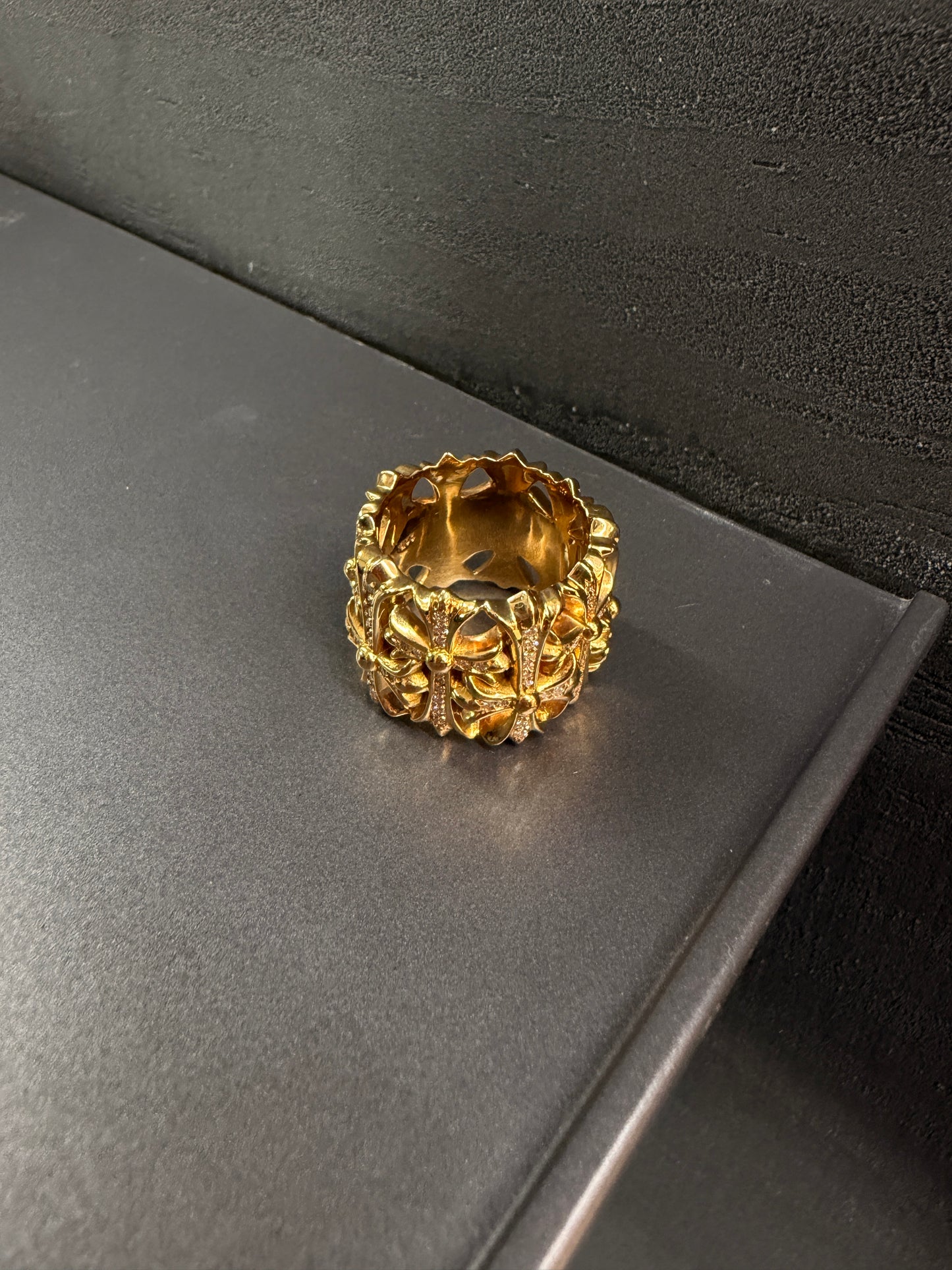 Chrome Hearts 22k Cemetery Cross Ring With Diamonds