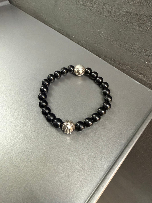 Chrome Hearts Black Stones Cross Ball Bracelet 8mm