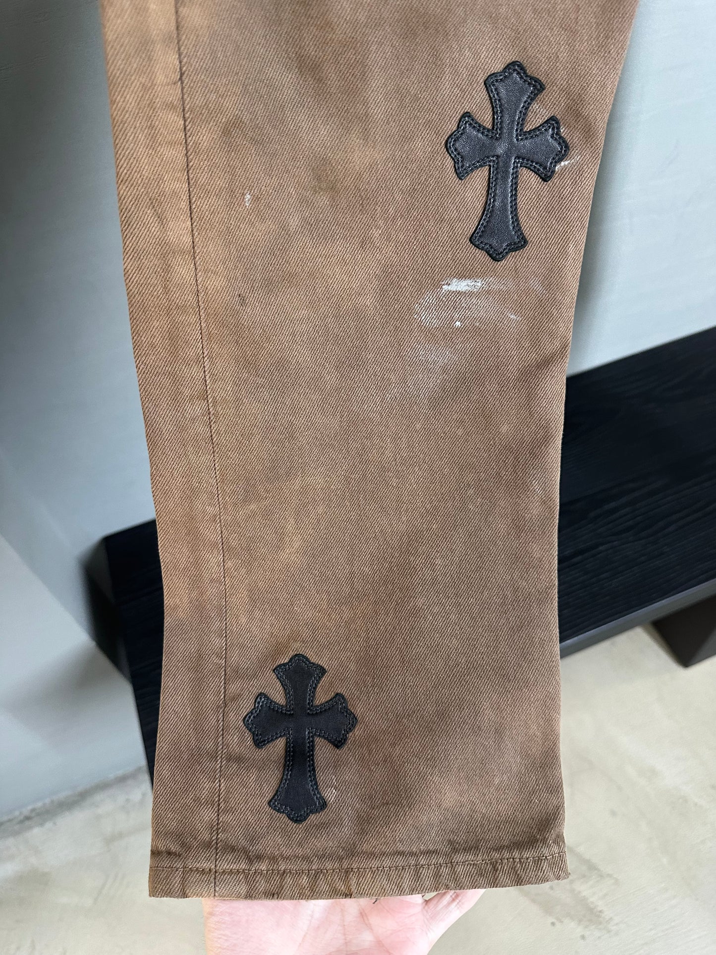 Chrome Hearts Leather Cross Patched Levis 501 Jeans (1 of 1)