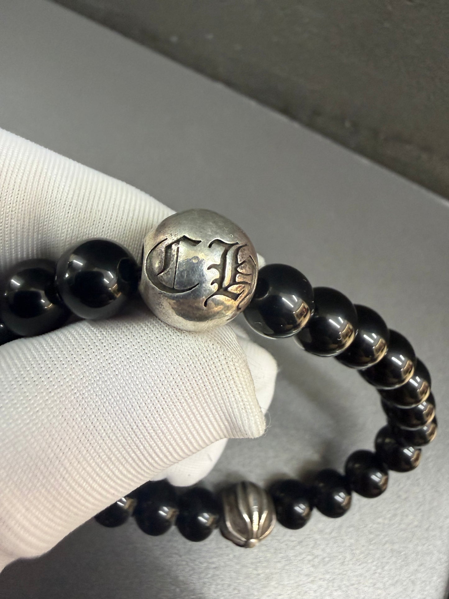 Chrome Hearts Black Stones Cross Ball Bracelet 8mm