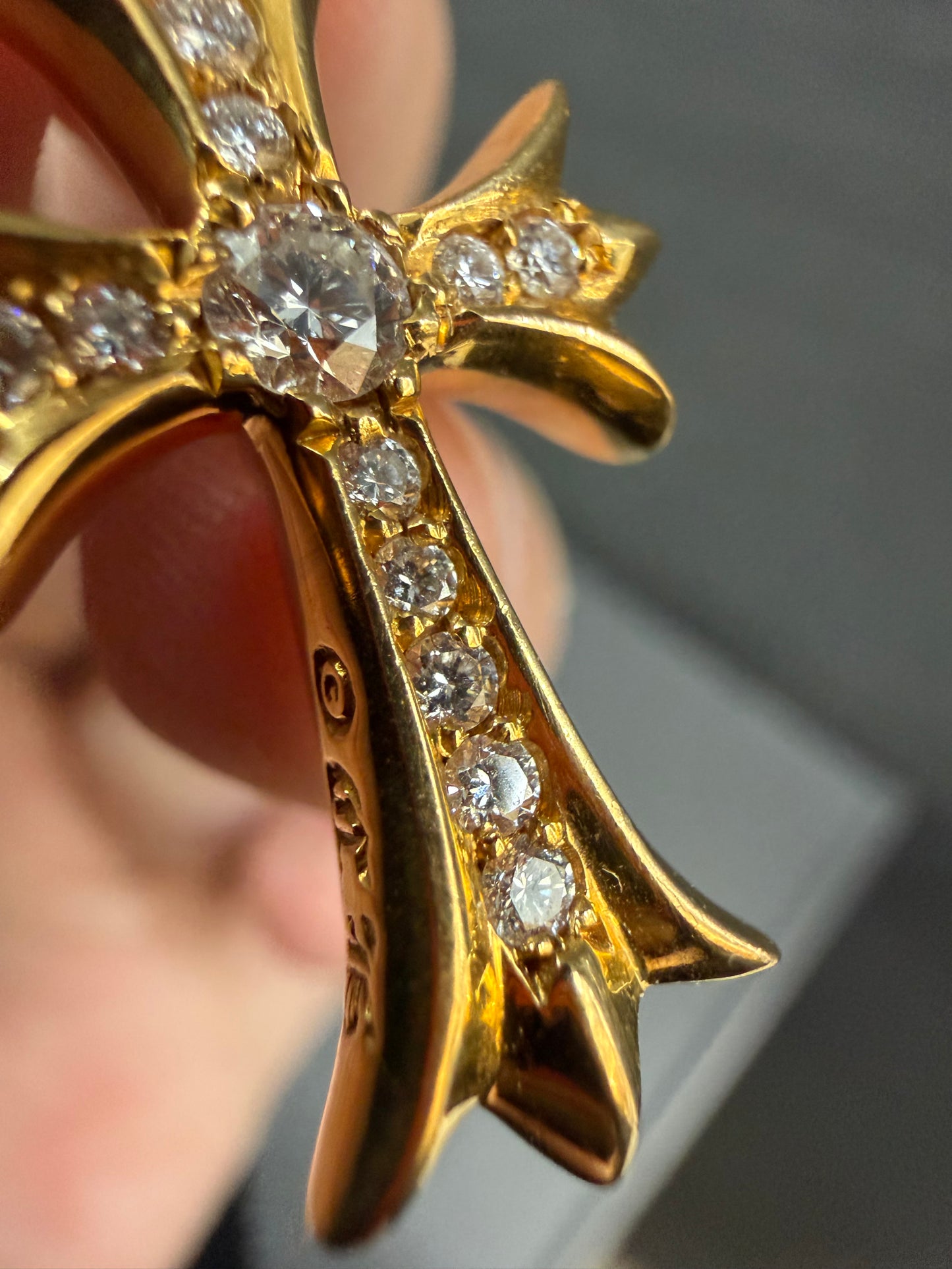 Chrome Hearts 22k Tiny Cross Pendant with Diamonds