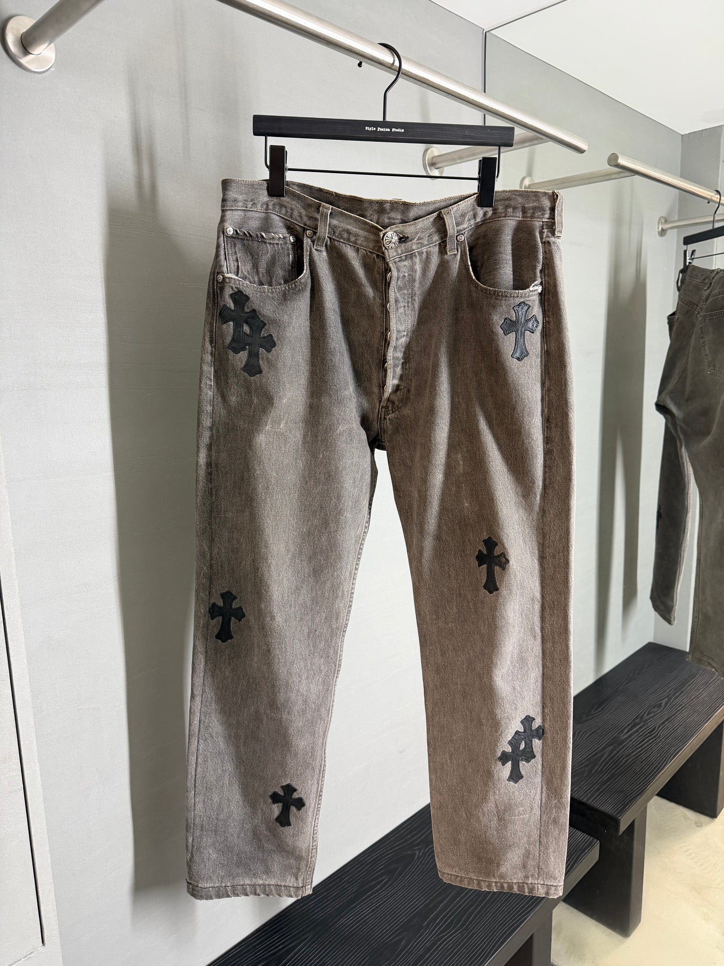 Chrome Hearts Leather Cross Patch 501 Jeans
