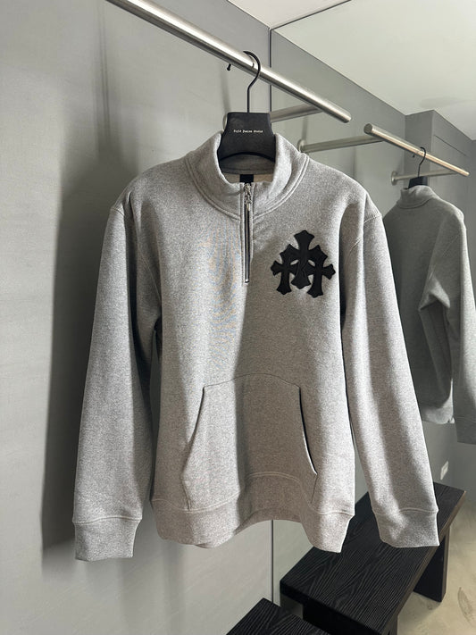 Chrome Hearts Triple Cross Patch Half Zip Hoodie