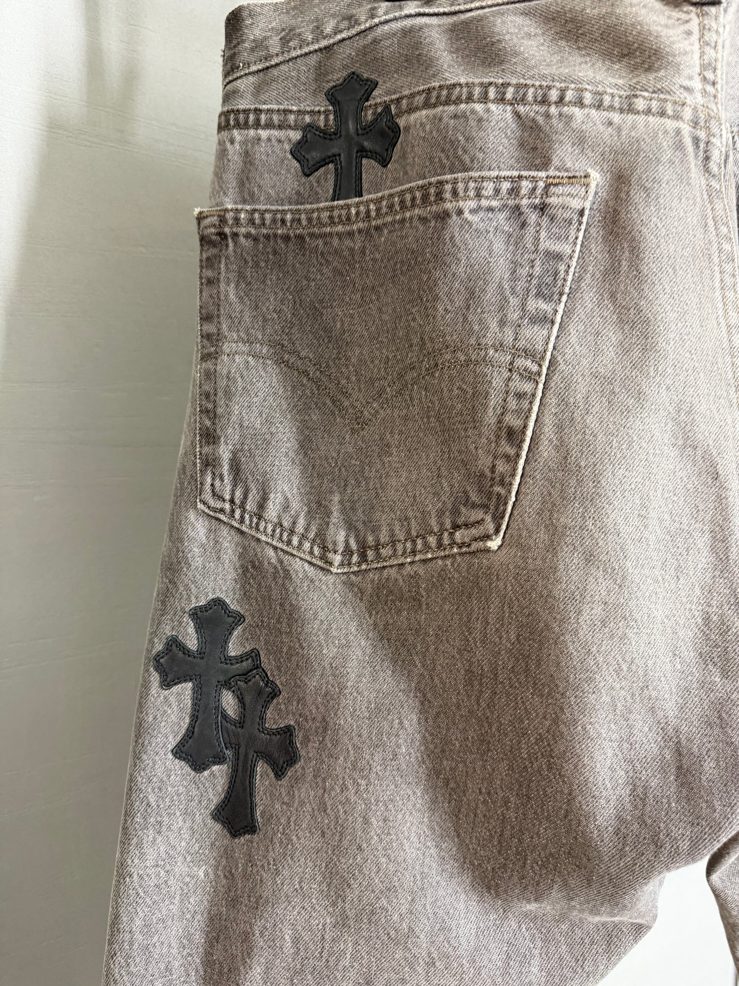 Chrome Hearts Leather Cross Patch 501 Jeans