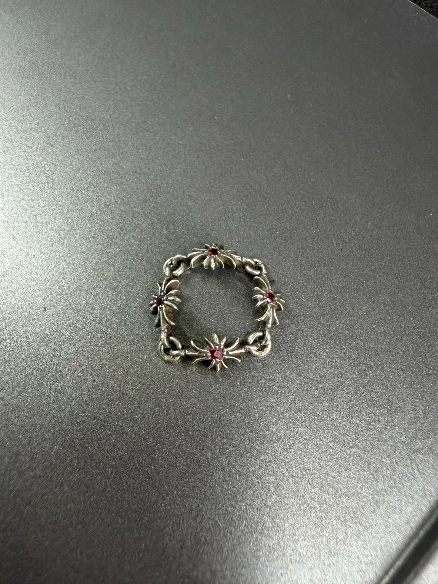 Chrome Hearts Tiny E Cross Ring with Rubies