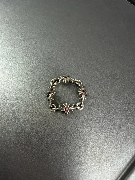 Chrome Hearts Tiny E Cross Ring with Rubies