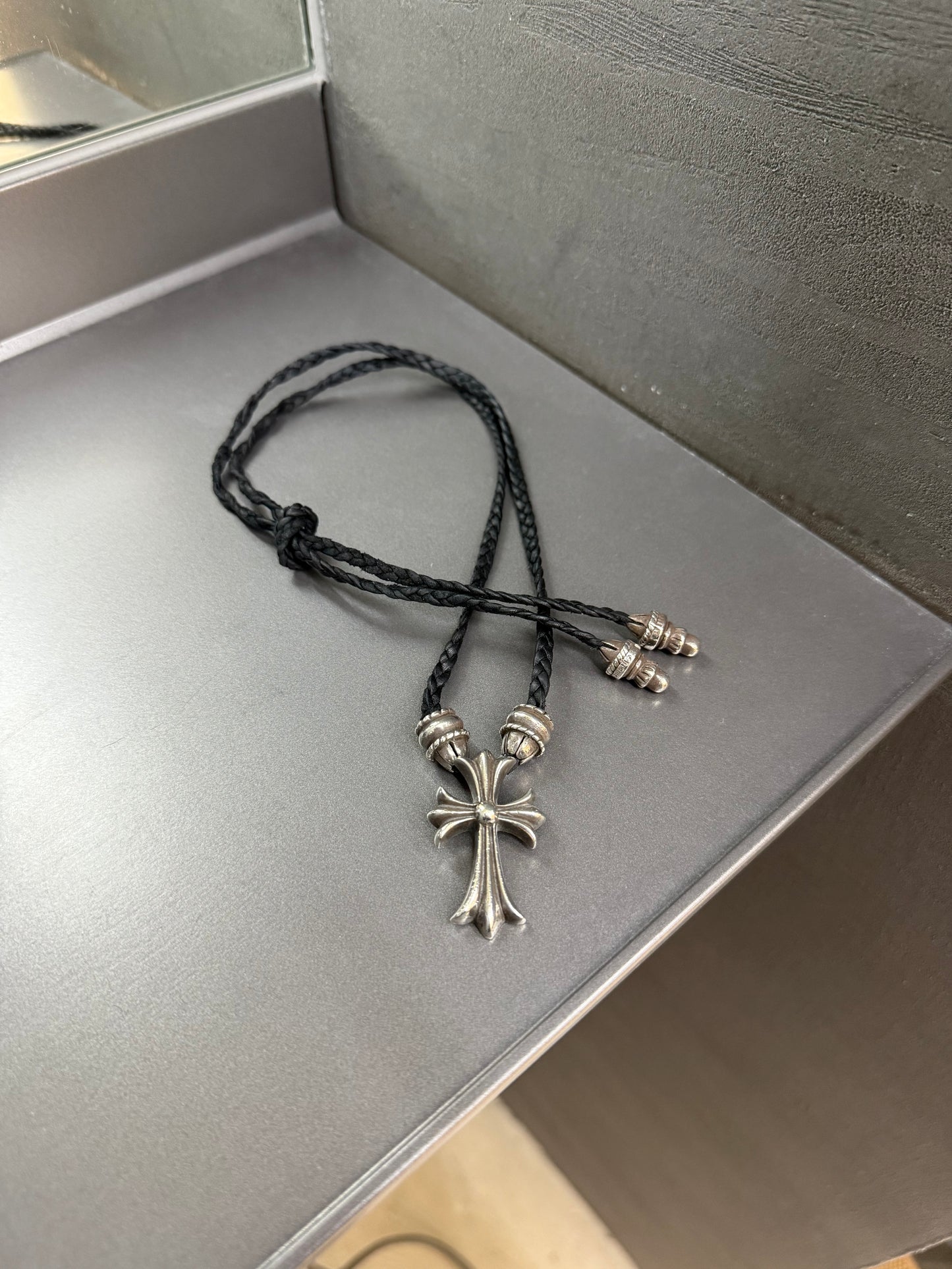Chrome Hearts Cross Pendant Leather Braided Necklace