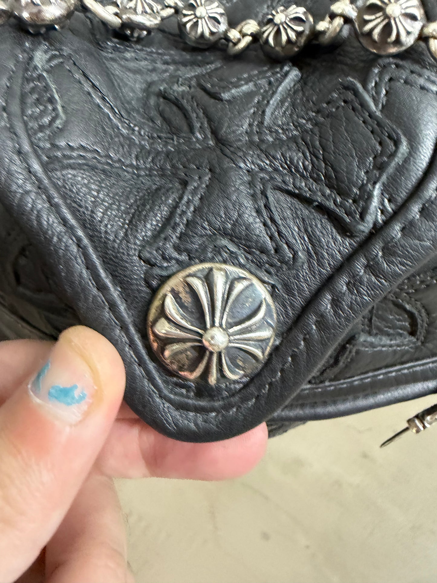 Chrome Hearts Leather Flooded Cemetery Cross Patch Duffle Bag