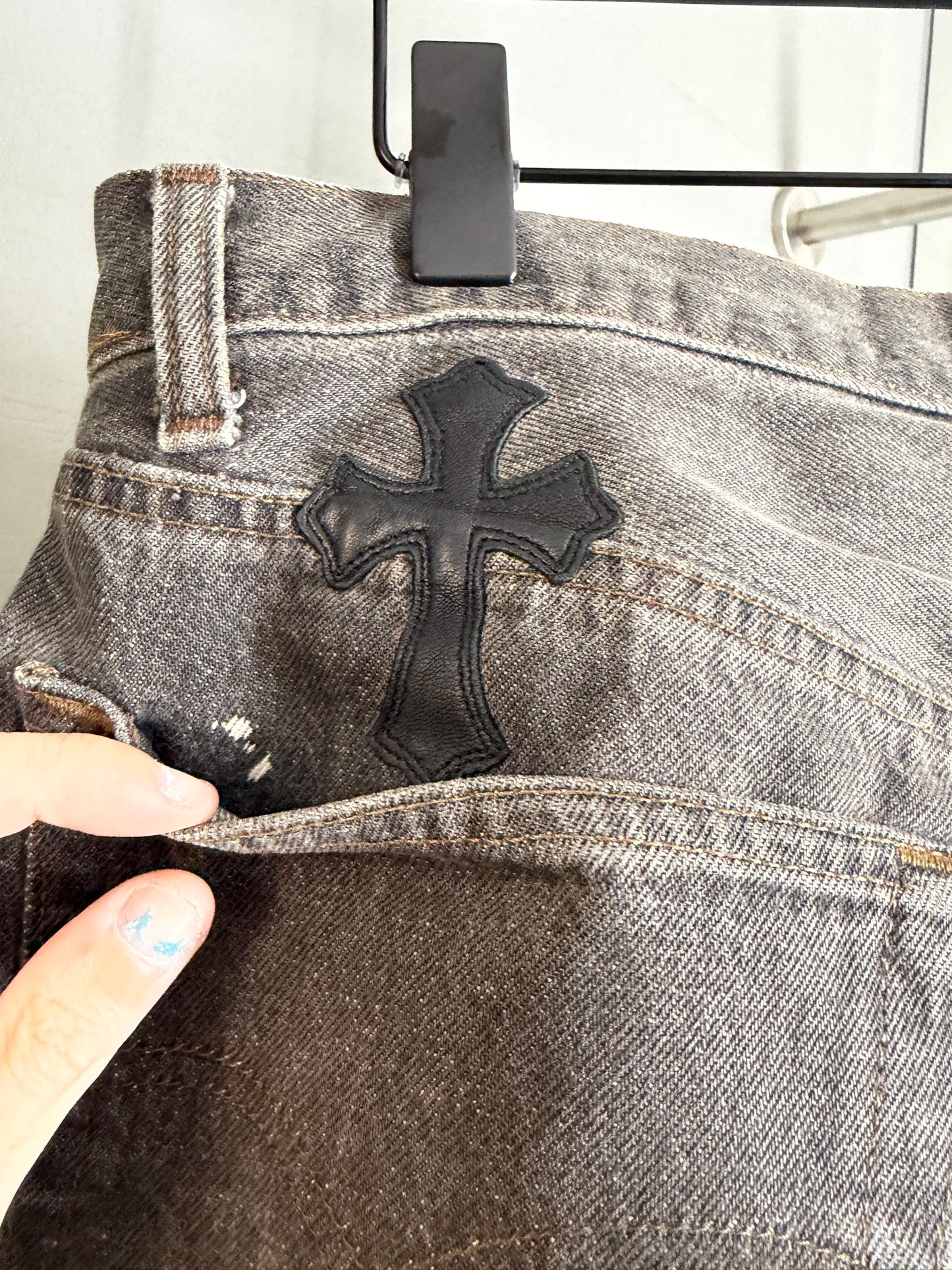 Chrome Hearts Leather Cross Patch 501 Jeans