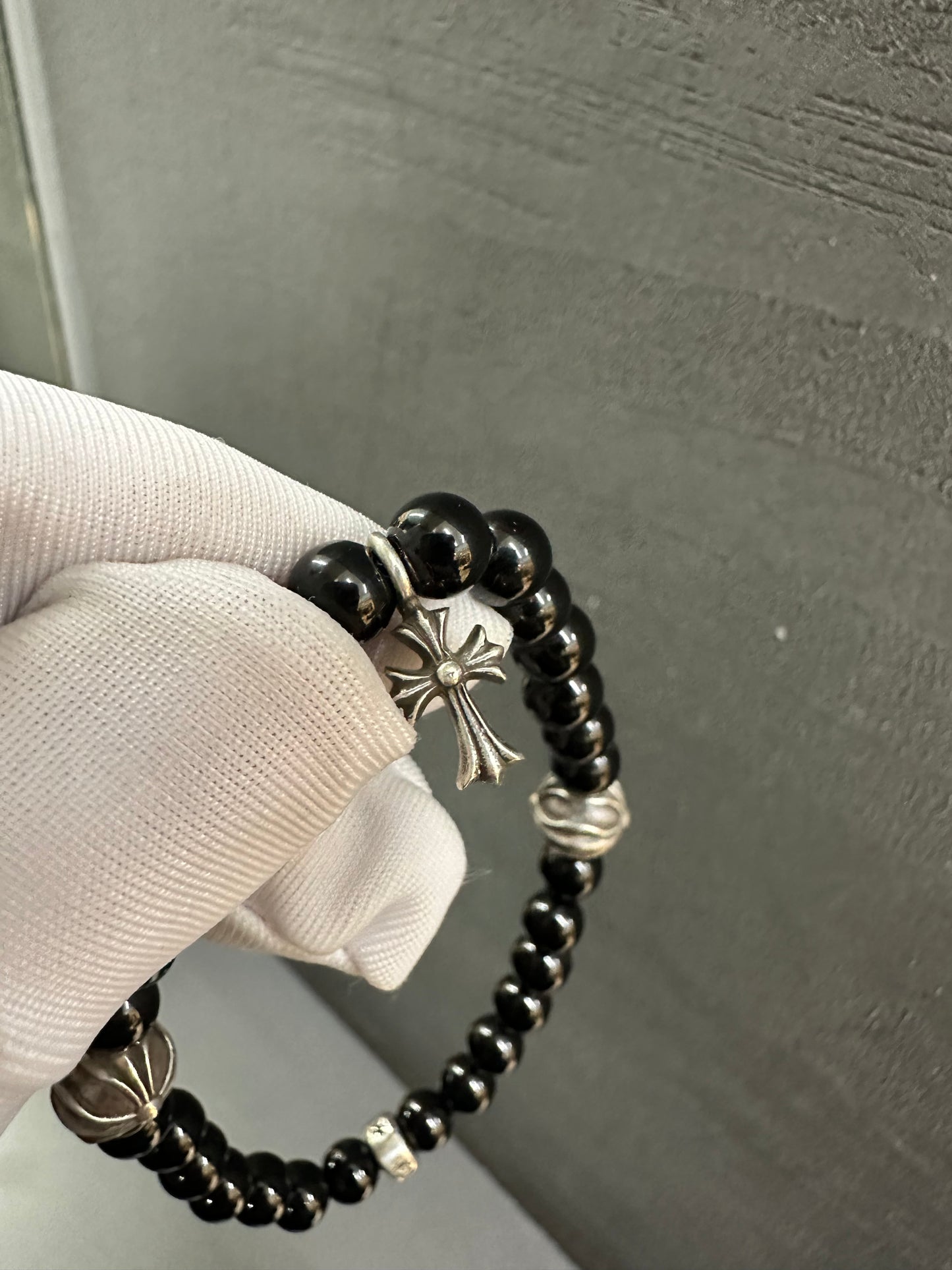 Chrome Hearts Black Stones Cross Ball Bracelet 6mm