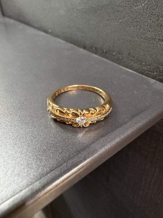 Chrome Hearts 22k Baby Classic Floral Cross Ring with Diamonds
