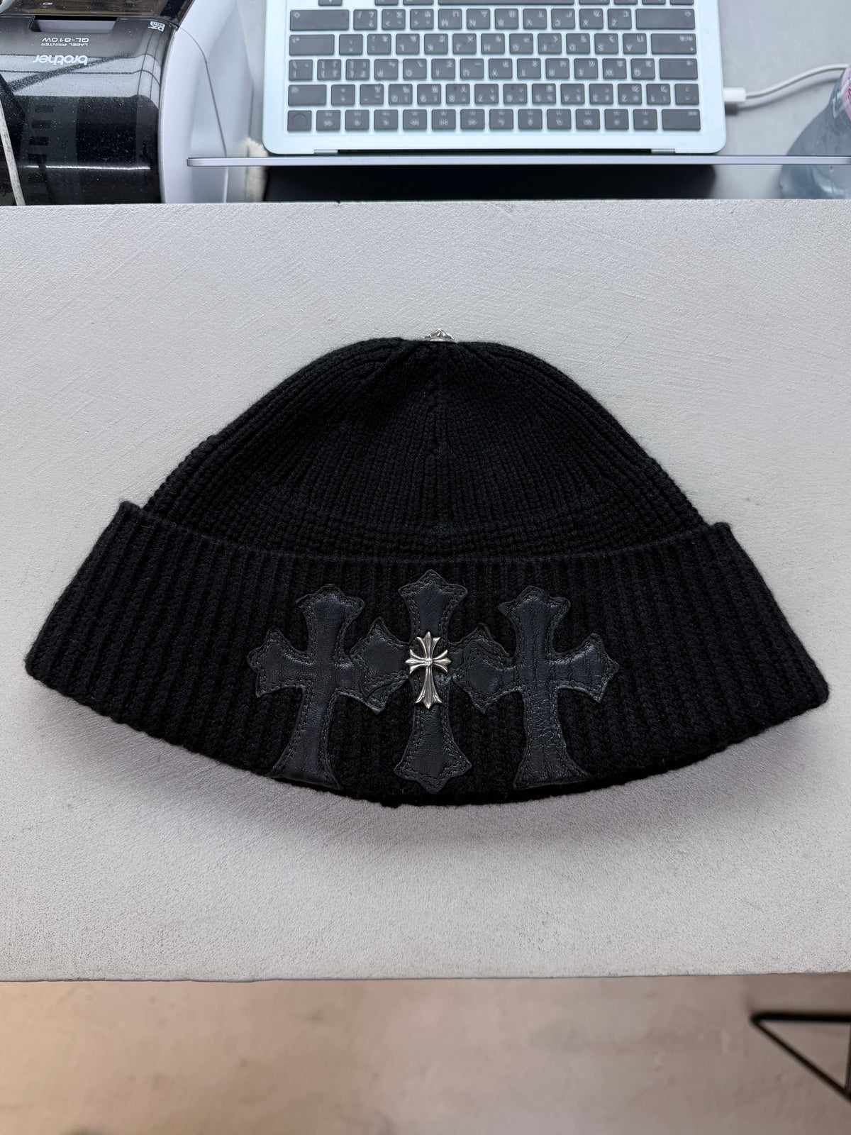 Chrome Hearts Triple Leather Cross Patch Pendant Beanie