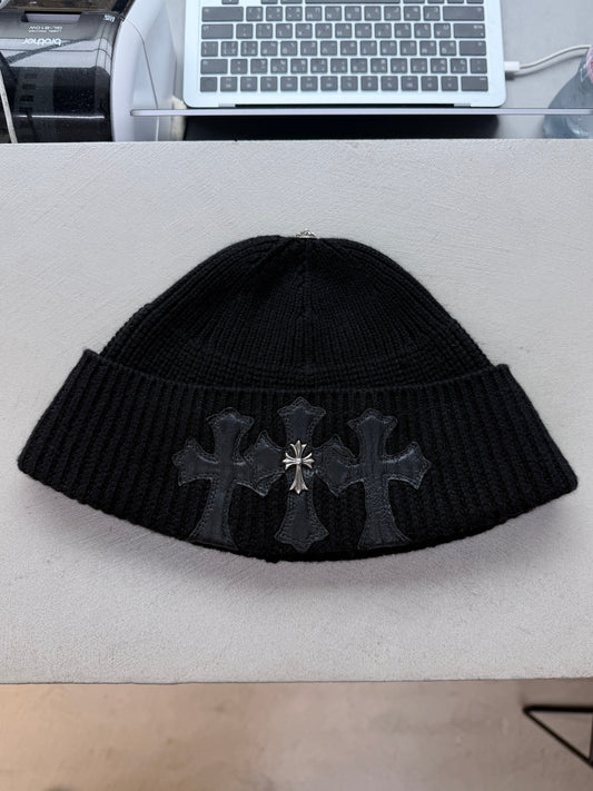 Chrome Hearts Triple Leather Cross Patch Pendant Beanie