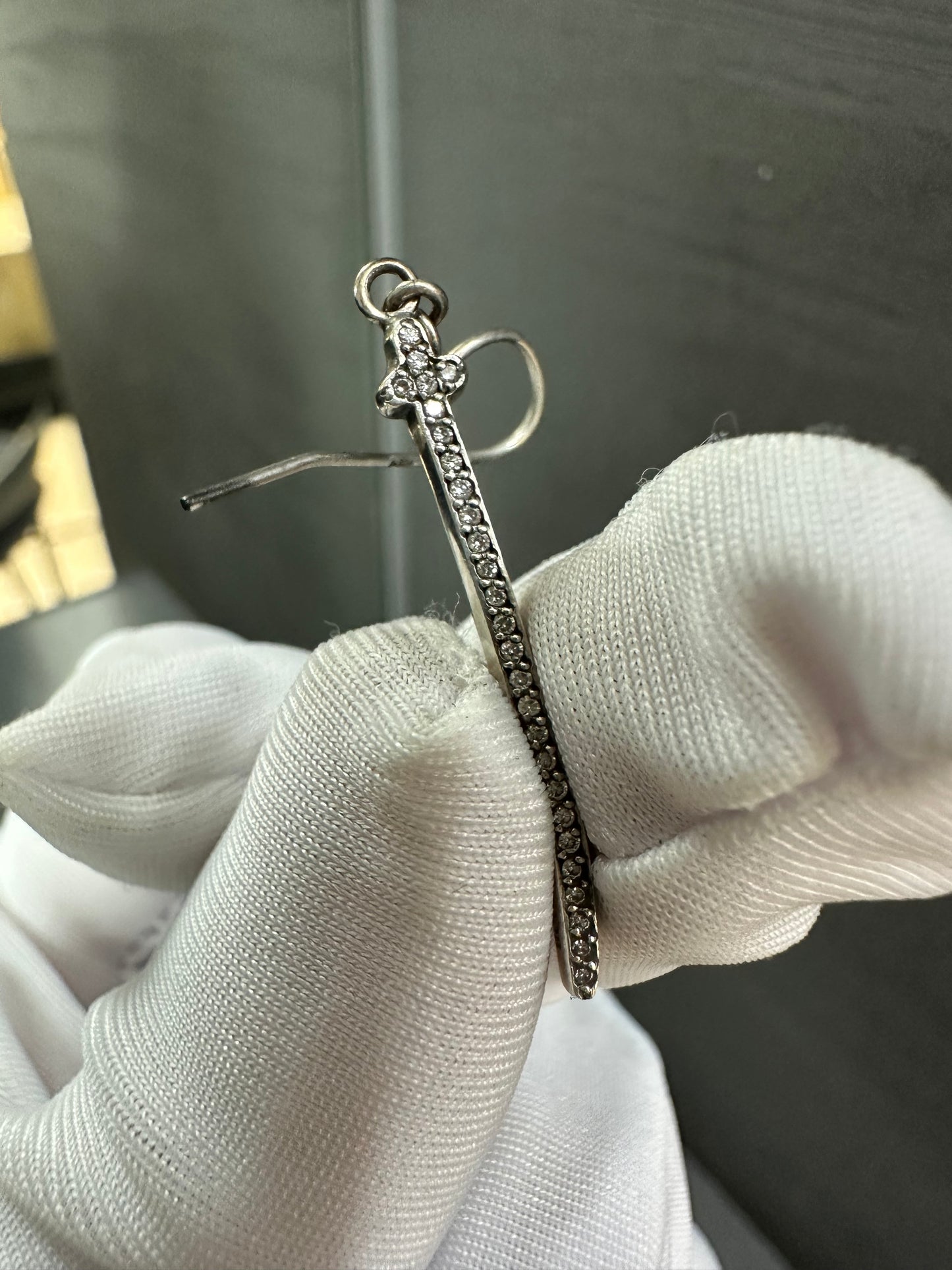 Chrome Hearts Sword Cross Drop Earring with Diamonds
