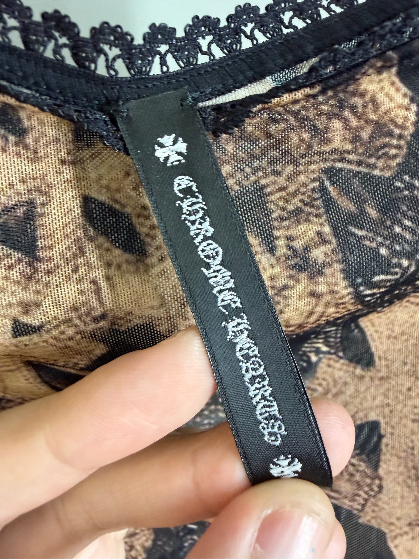 Chrome Hearts All Over Cross Printed Mesh Off-shoulder Long Sleeve