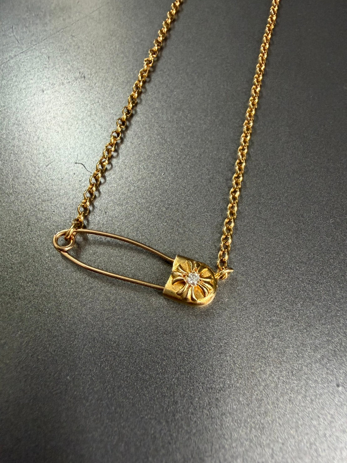 Chrome Hearts 22k Safety Pin Necklace with Diamond
