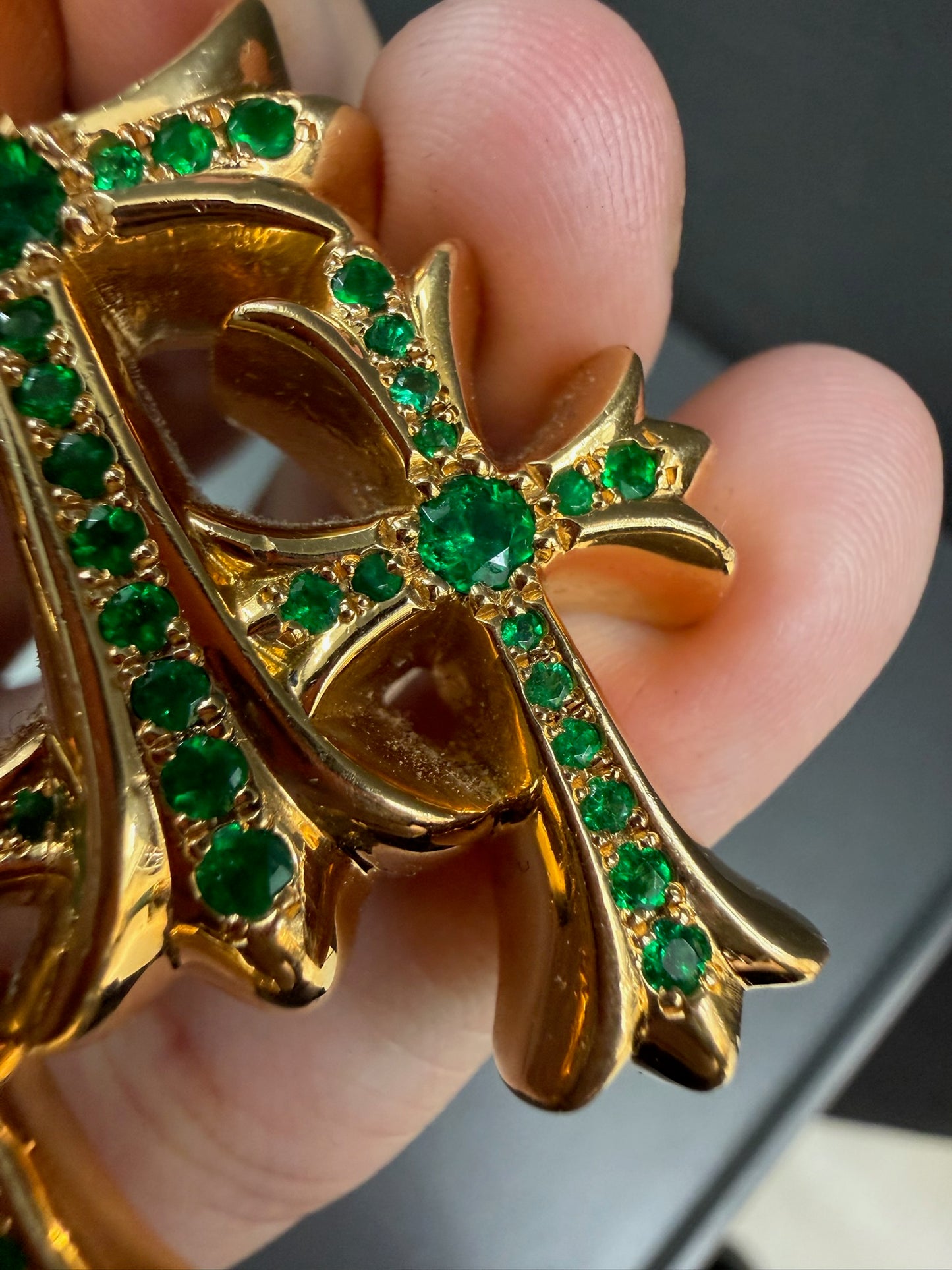 Chrome Hearts 22k Emerald Triple Cross Pendant