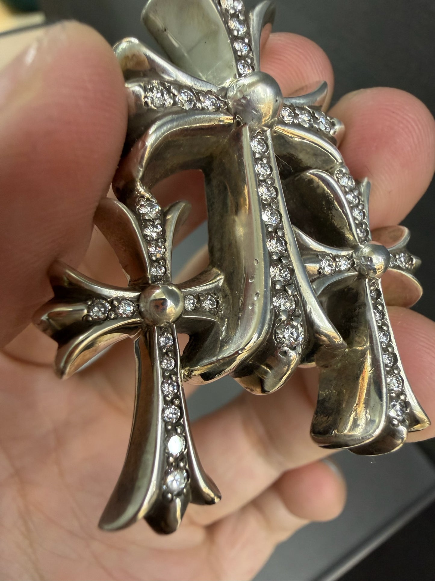 Chrome Hearts Triple Cross Ring with Diamonds