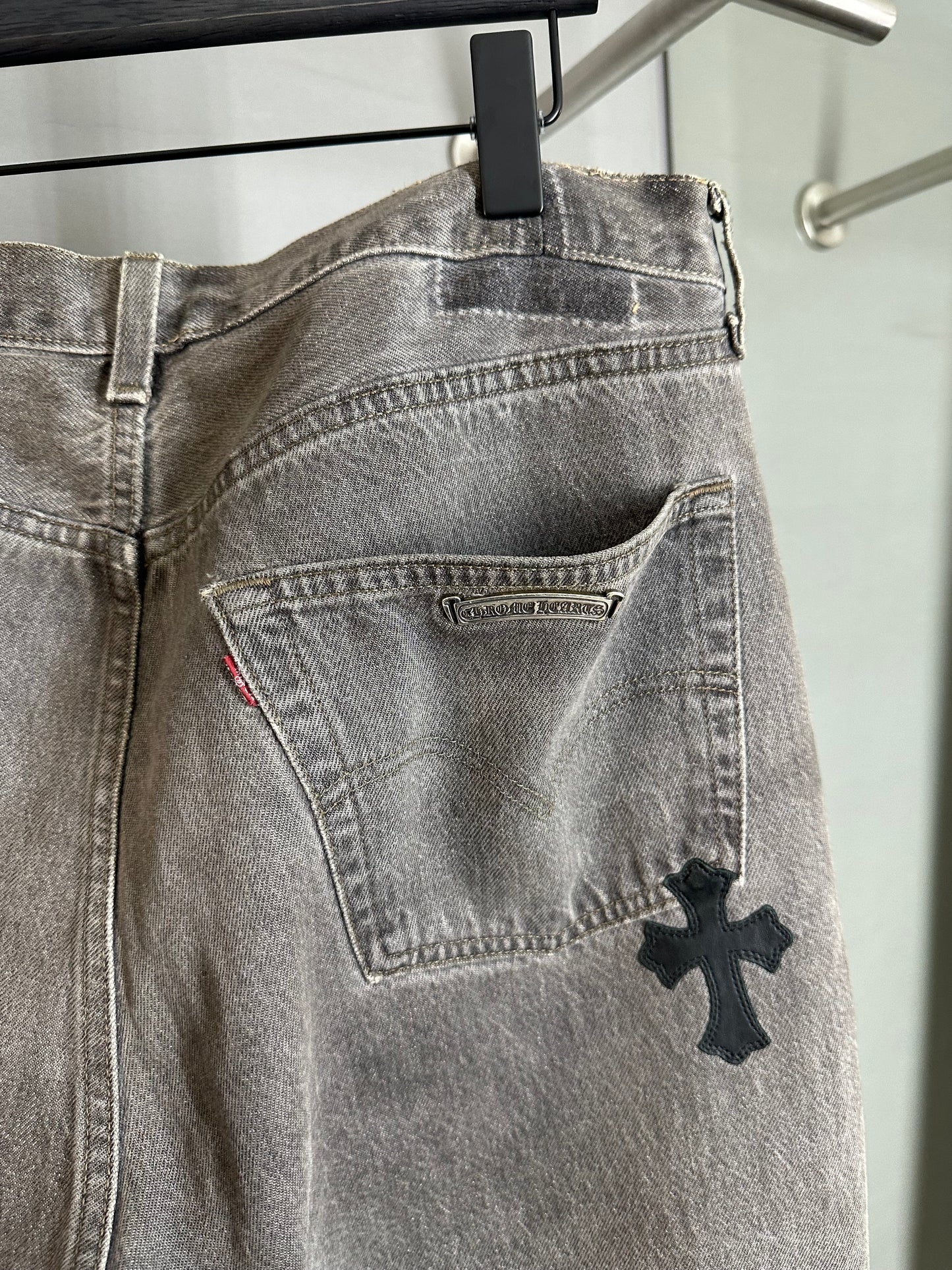 Chrome Hearts Leather Patched 501 Levis Jeans