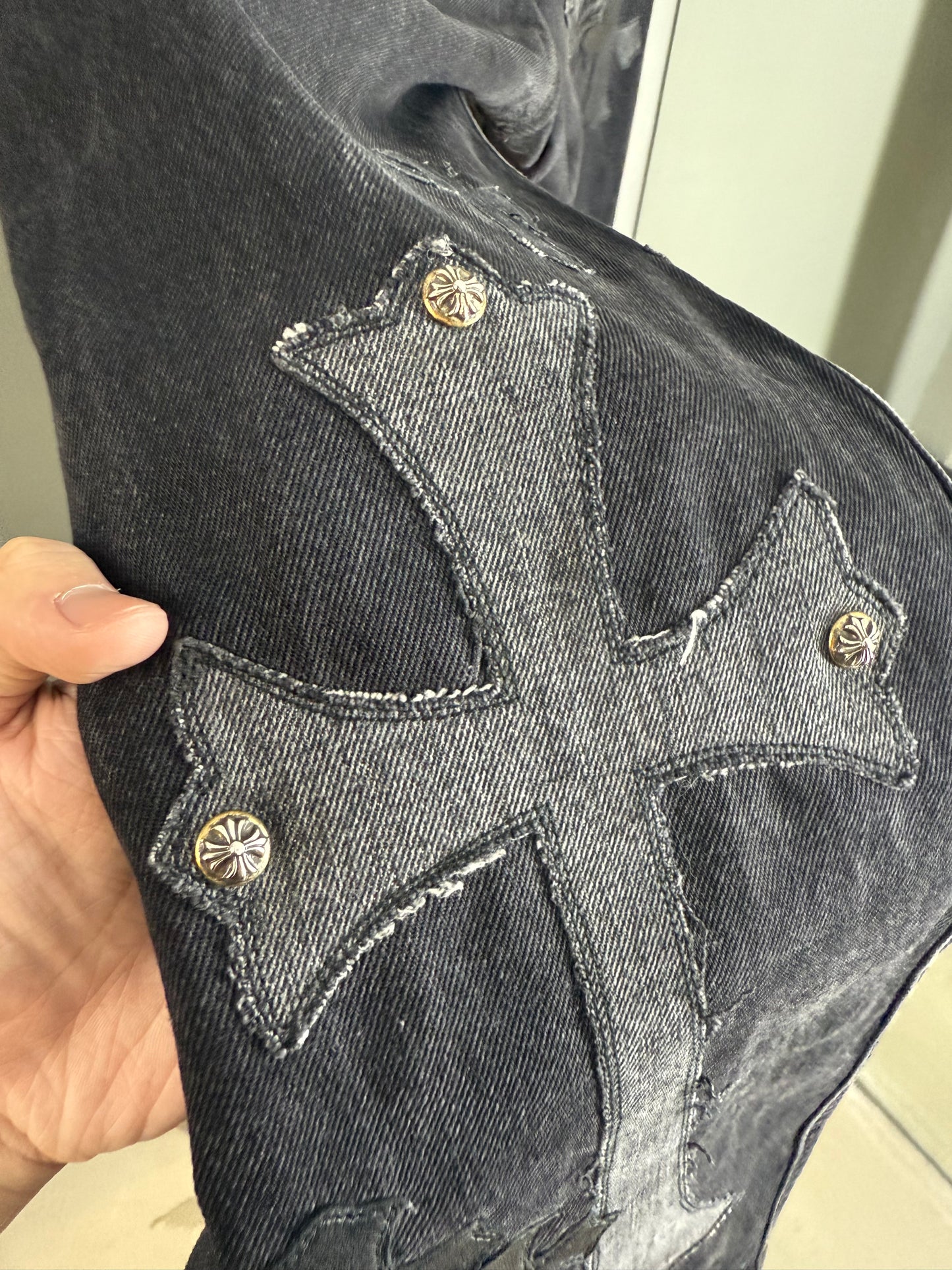Chrome Hearts Silver Cross Black Denim Overpatched Vintage Jeans