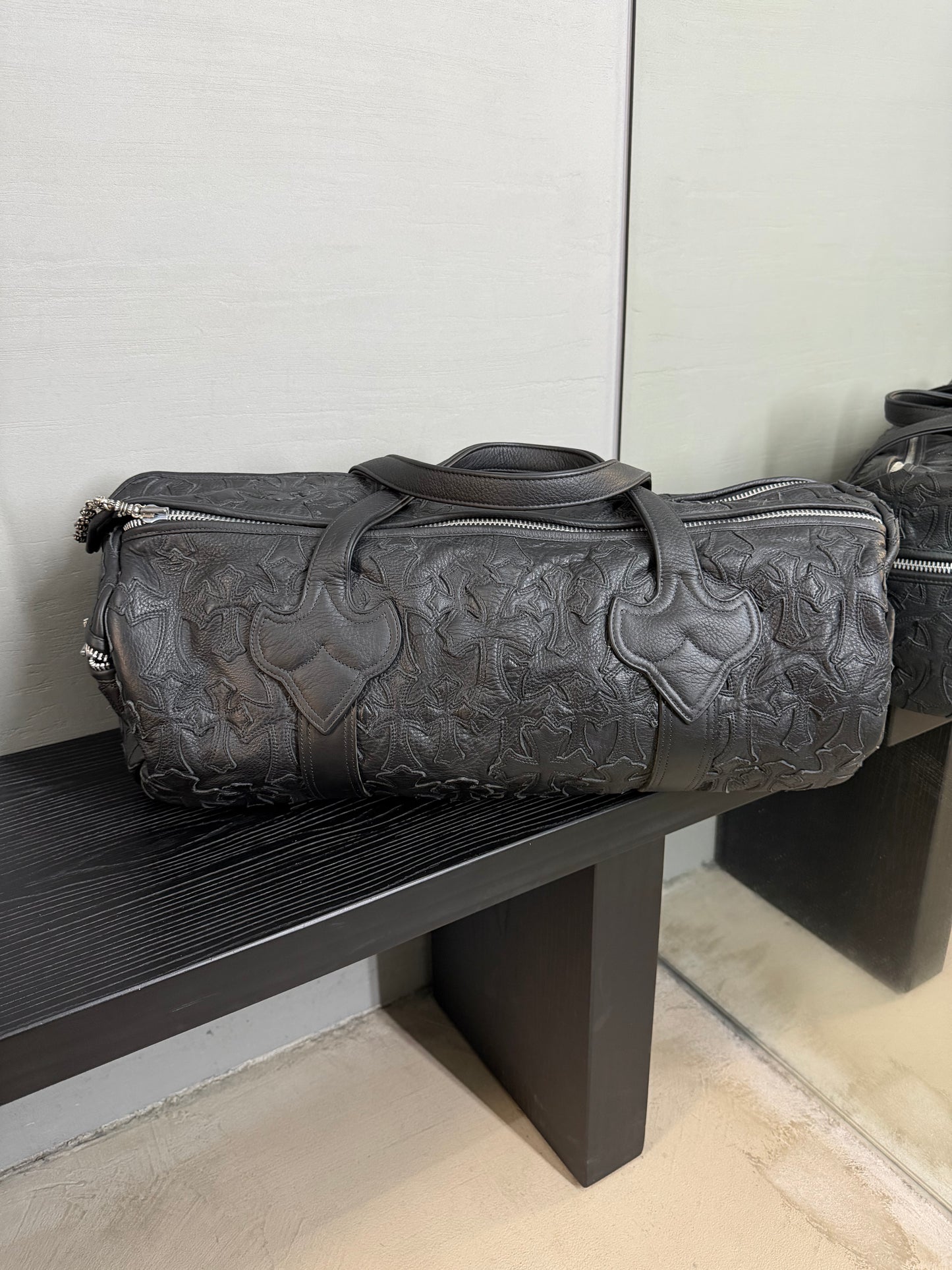 Chrome Hearts Leather Flooded Cemetery Cross Patch Duffle Bag