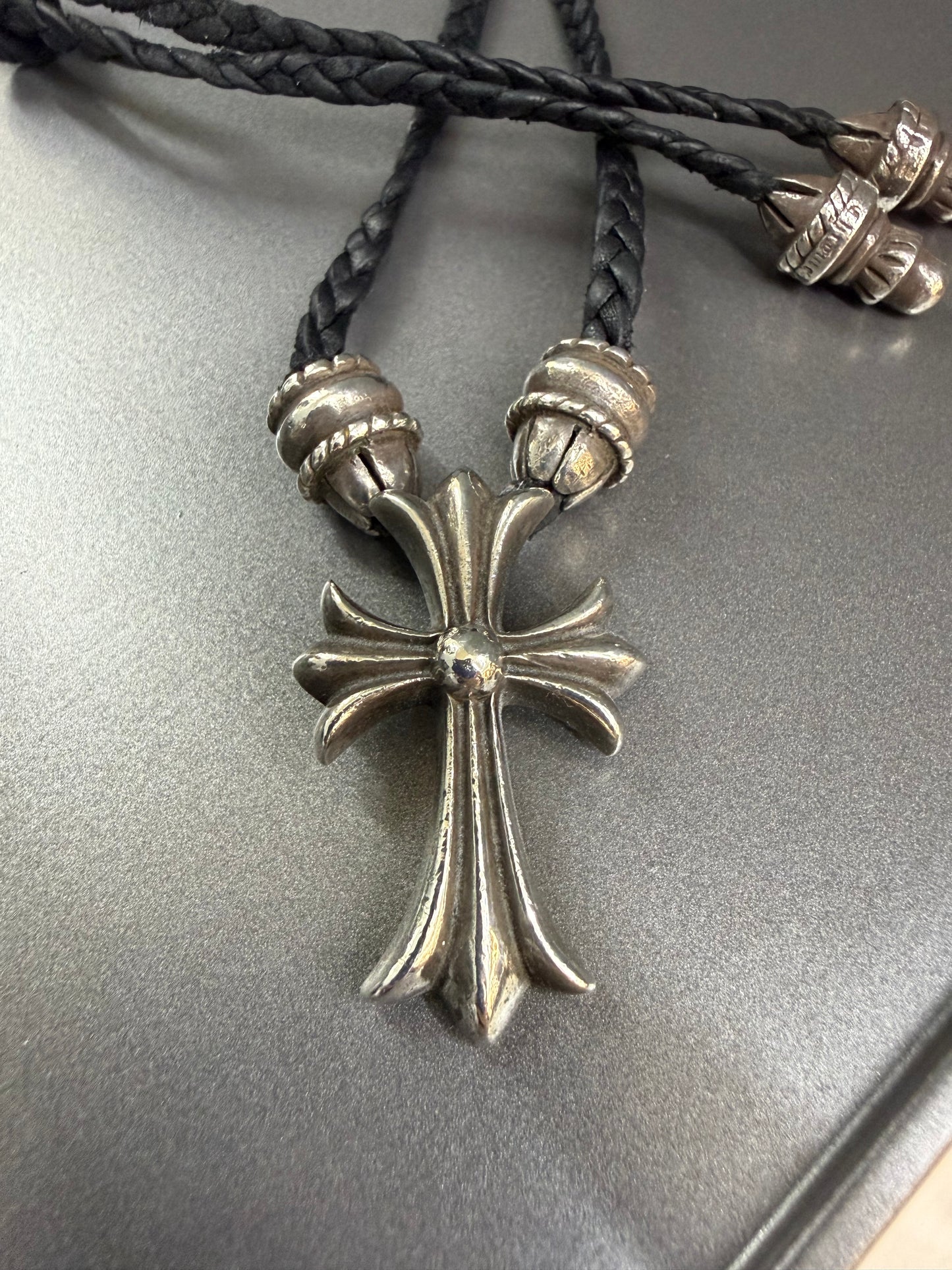 Chrome Hearts Cross Pendant Leather Braided Necklace