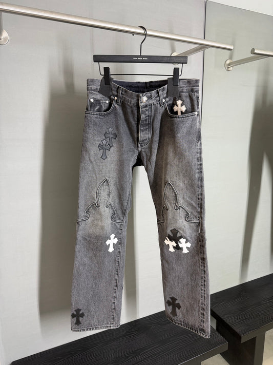 Chrome Hearts Fleur Knee Cross Patch Jeans