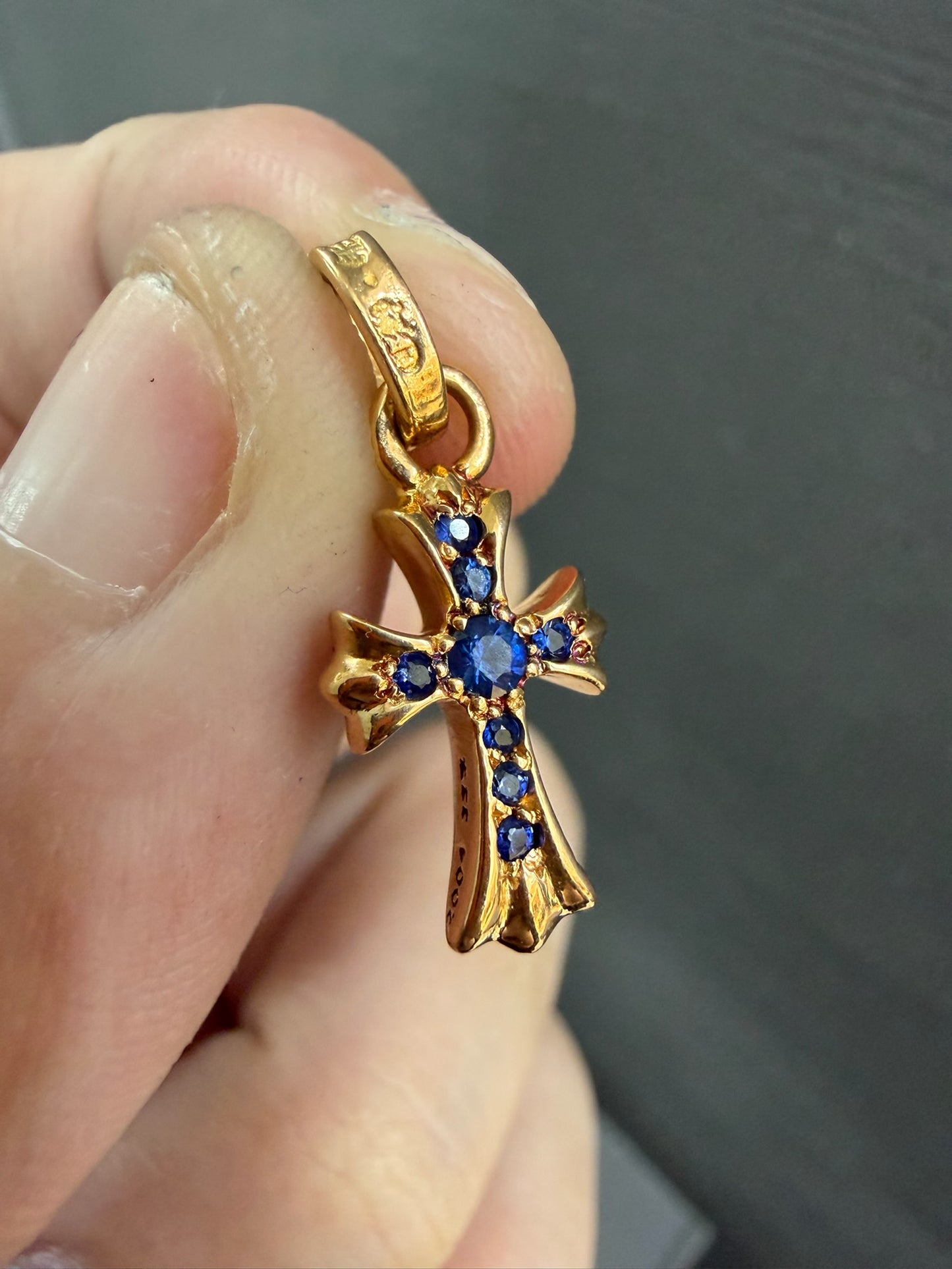 Chrome Hearts 22k BBF Baby Fat Blue Sapphire Pendant with Diamonds