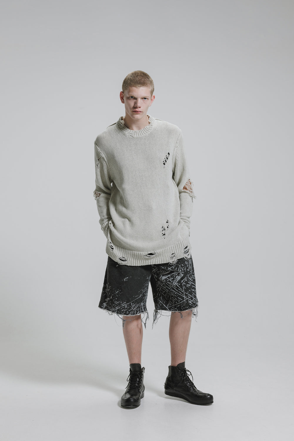 NUDE:MM Cotton 3GG Damage Knit Pullover