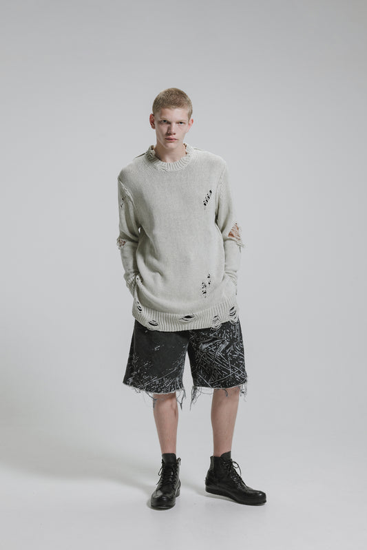 NUDE:MM Cotton 3GG Damage Knit Pullover