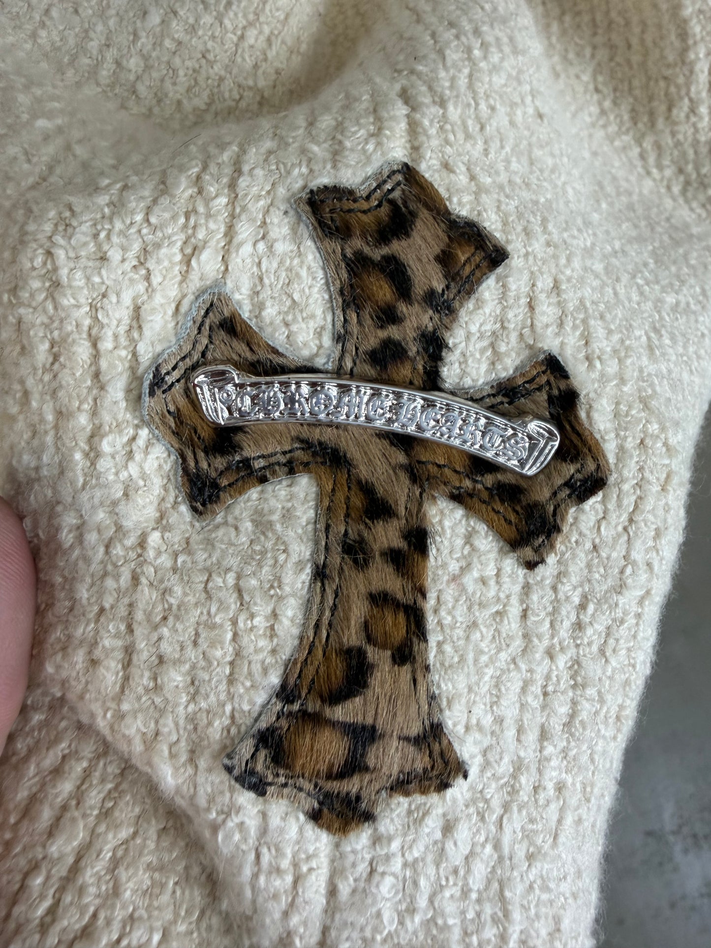 Chrome Hearts Leopard Cross Patch Cashmere Cardigan