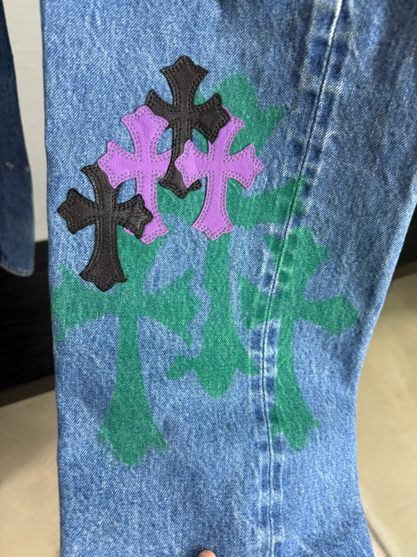 Chrome Hearts Multi Spray Painted Cross Patch 501 Jeans