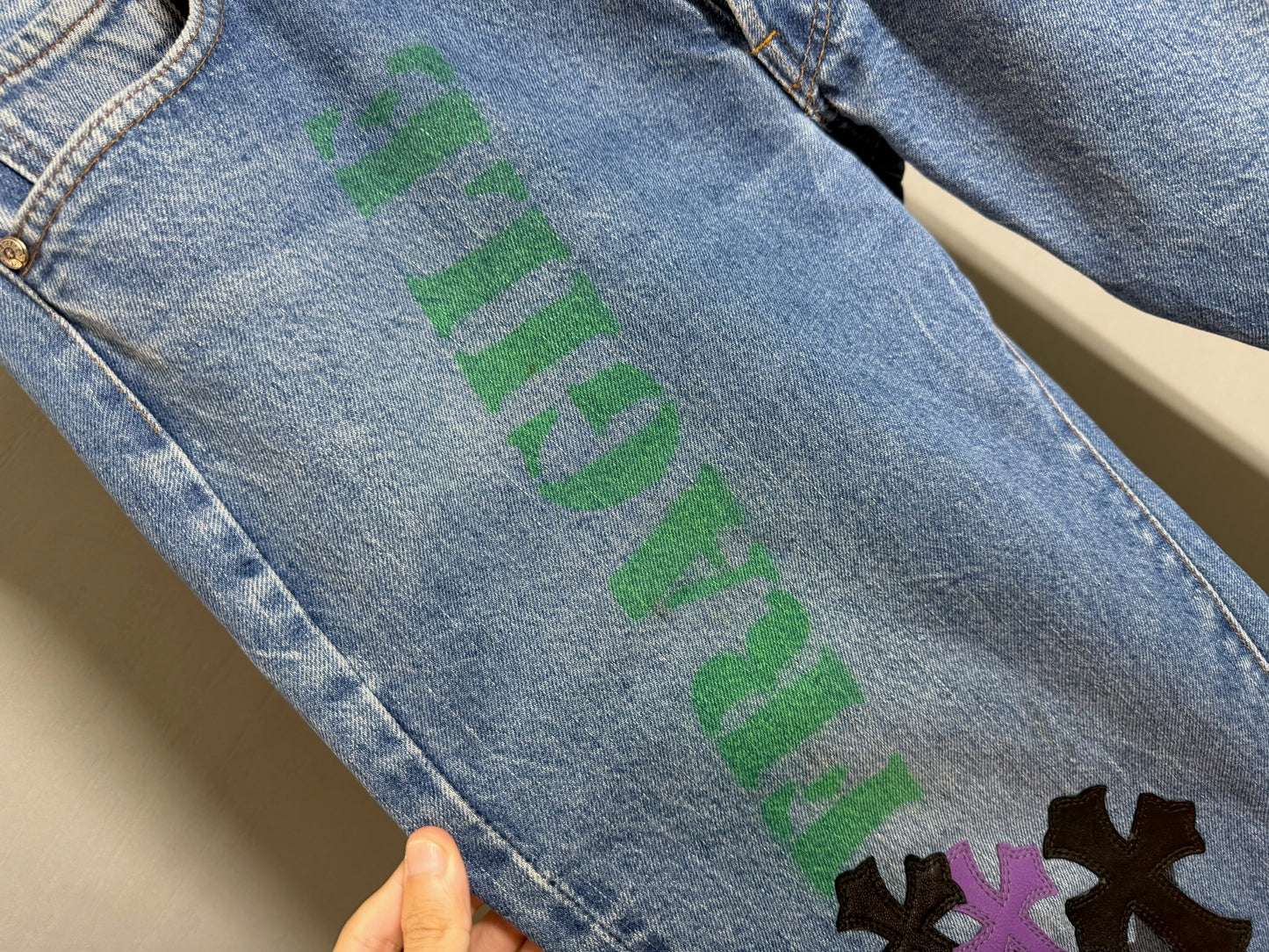 Chrome Hearts Multi Spray Painted Cross Patch 501 Jeans