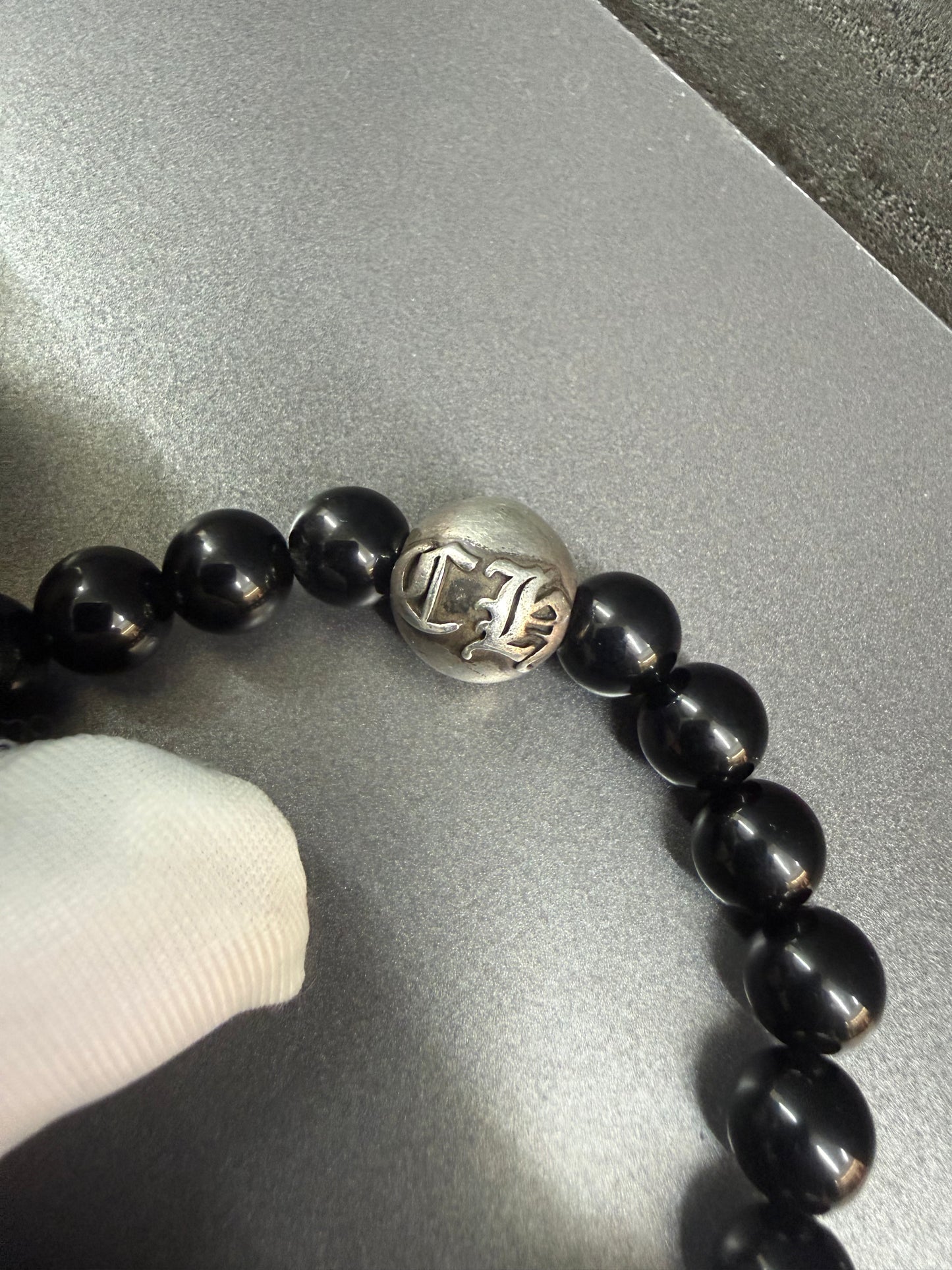 Chrome Hearts Black Stones Cross Ball Bracelet 8mm