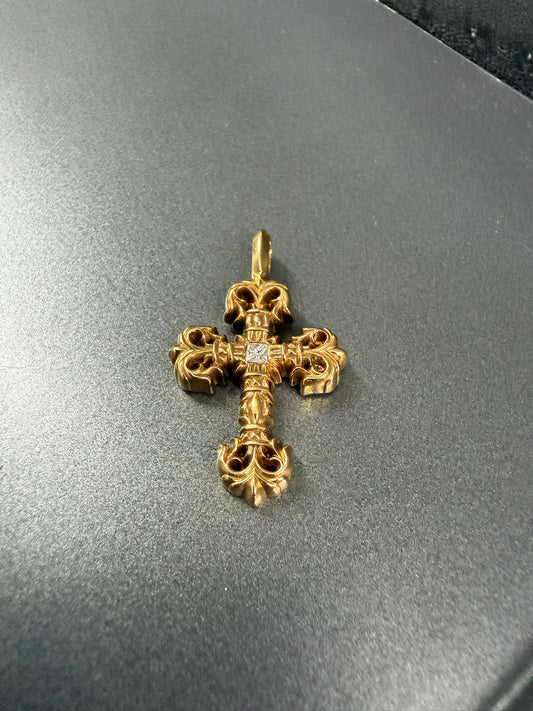 Chrome Hearts 22k Filigree Cross Pendant with Diamond